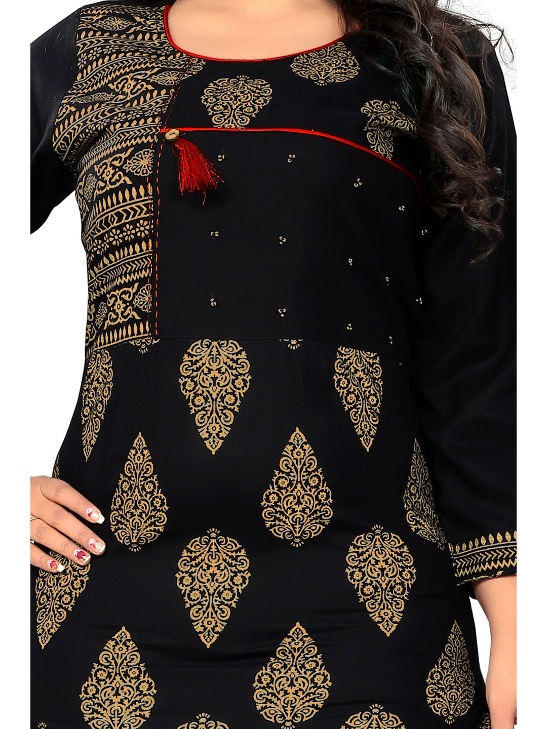 Black Printed Rayon Straight Kurti