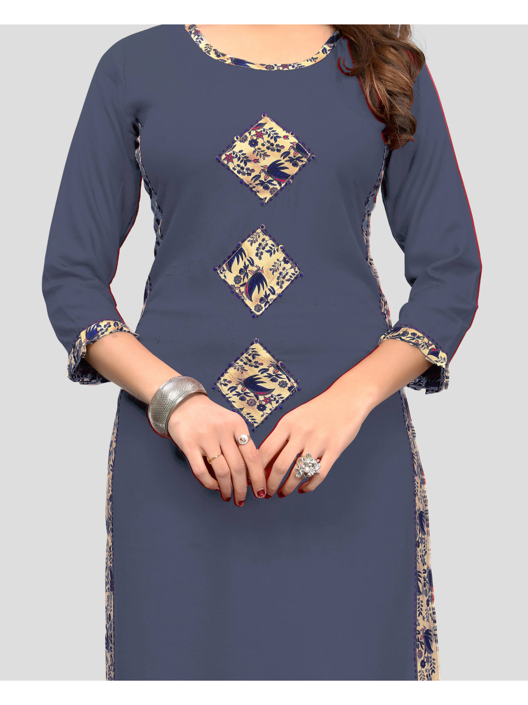 Grey Printed Rayon Straight Kurti