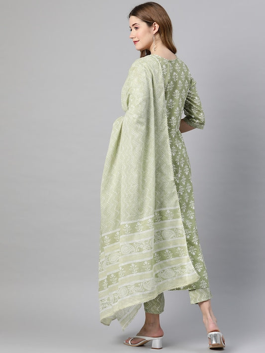 Pista Anarkali Cotton Kurta Set