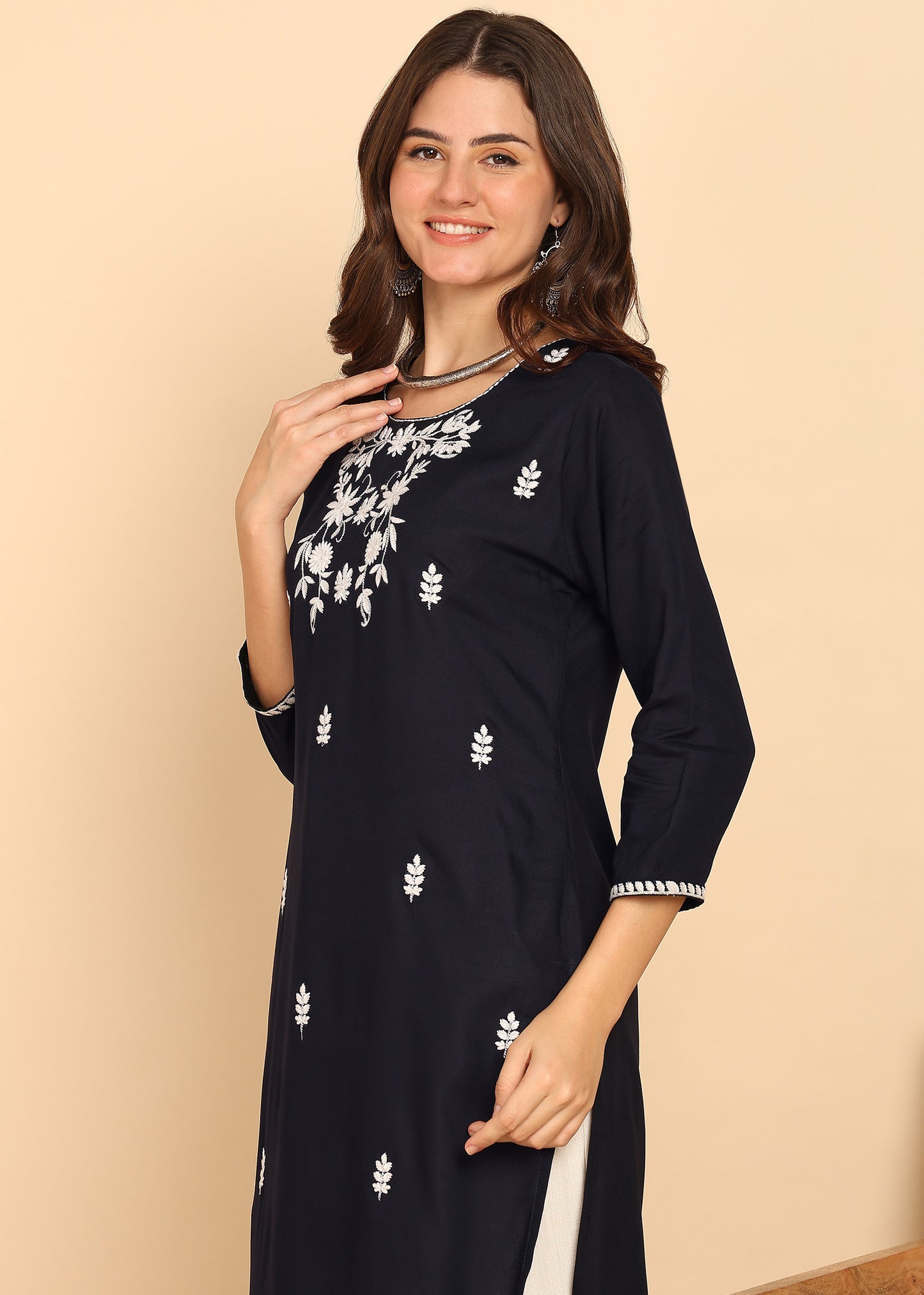 Black Solid Straight Rayon Stitched Kurta