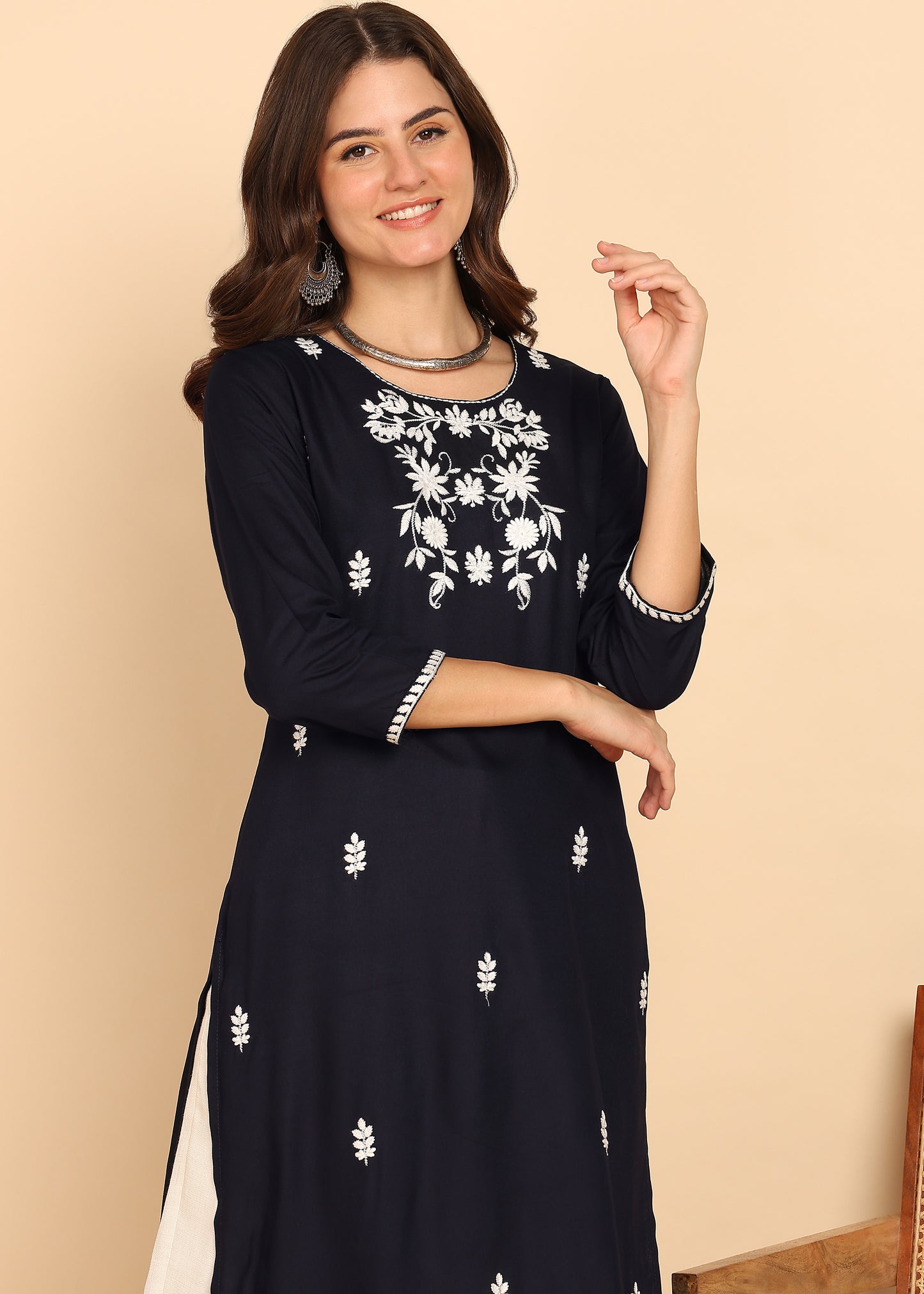 Black Solid Straight Rayon Stitched Kurta