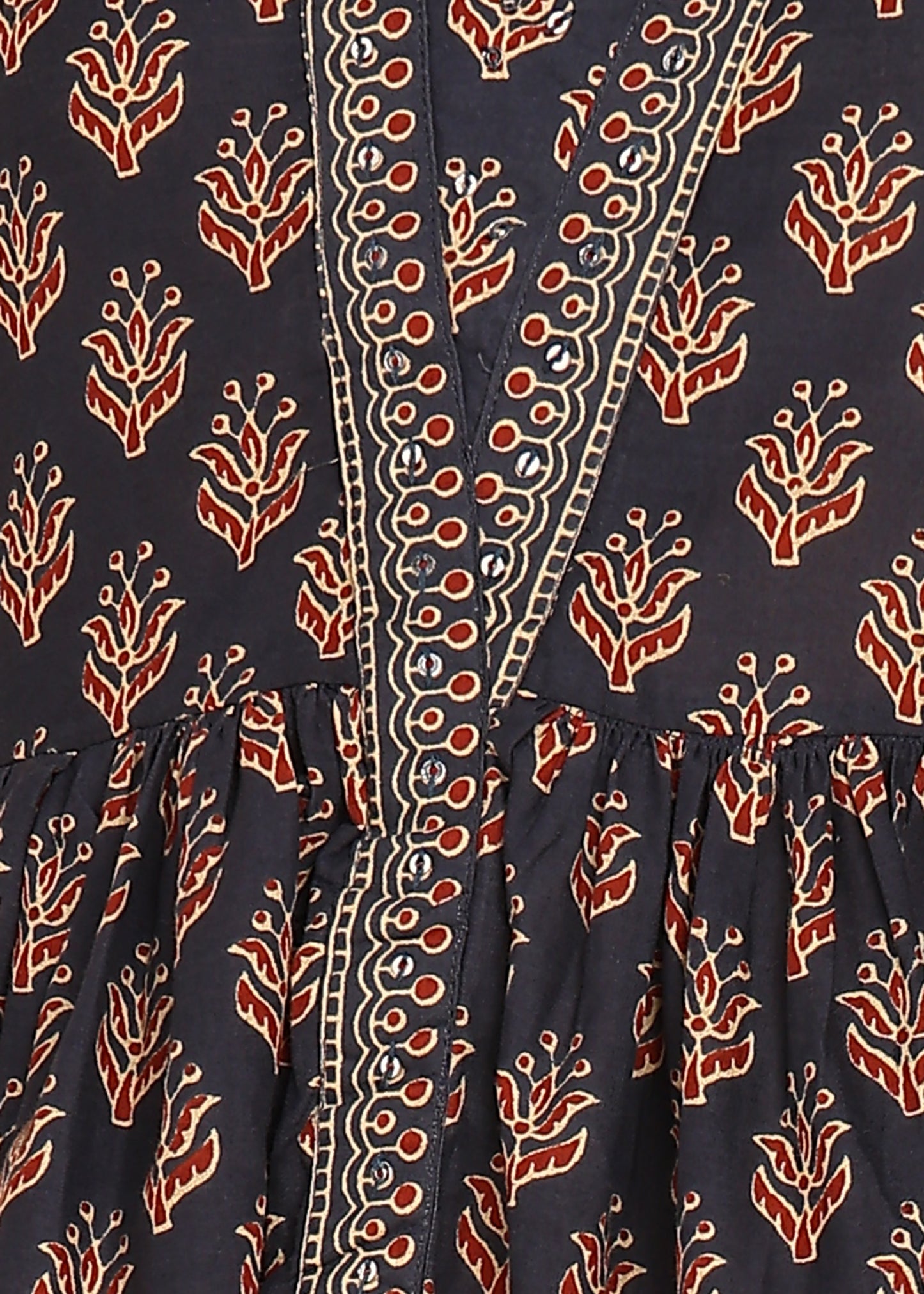 Black Floral Printed Fit And Flare Cotton Stitched Dress