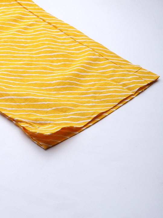 Yellow Bandhani Anarkali Cotton Kurta Set
