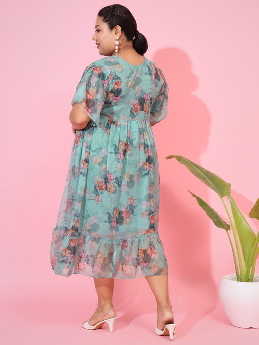 Aqua Green Georgette Flared Dress