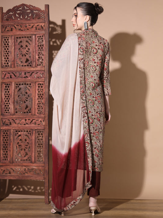 Maroon Kalamkari Cotton Kurta Set