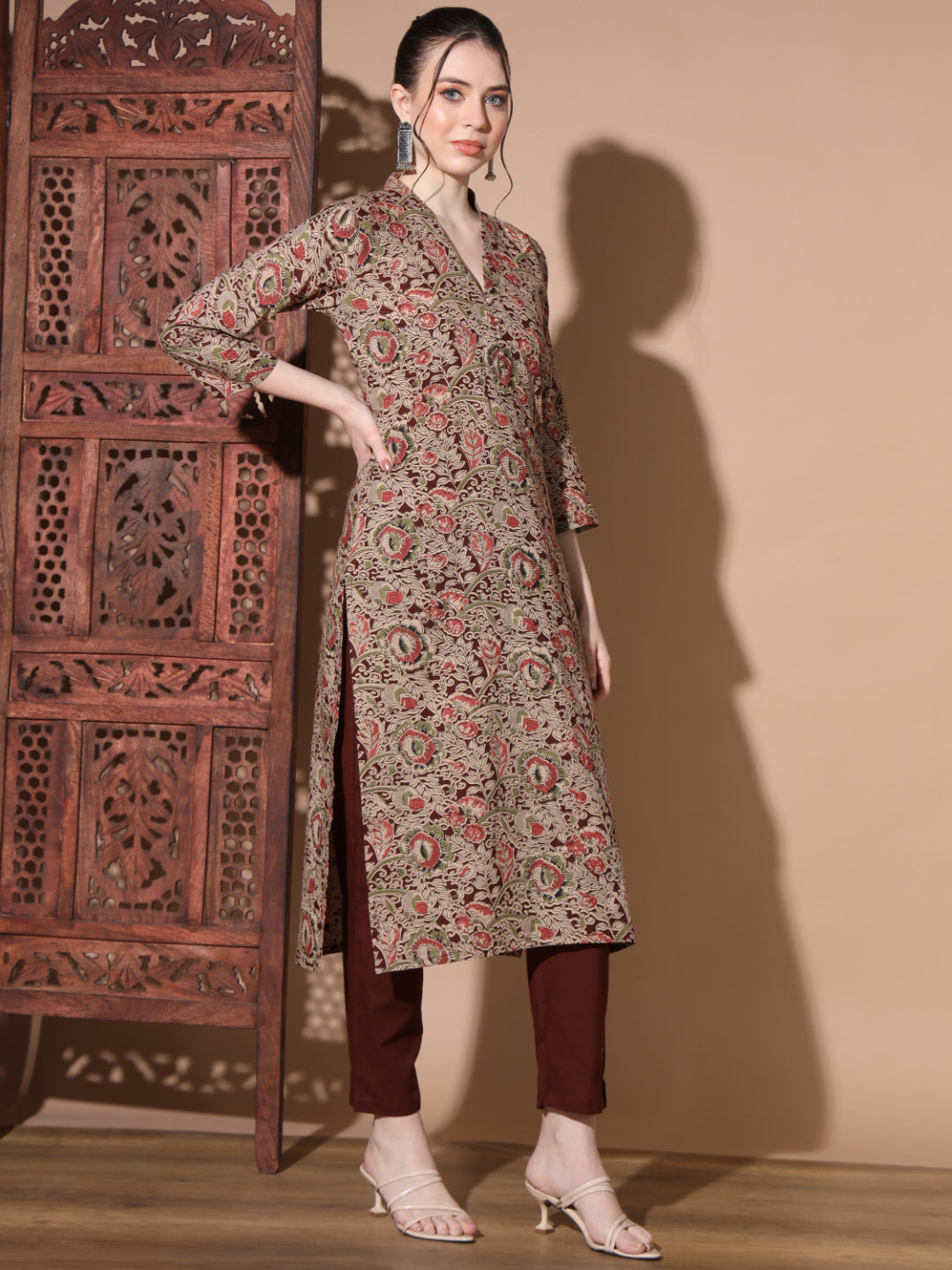 Maroon Kalamkari Cotton Kurta Set