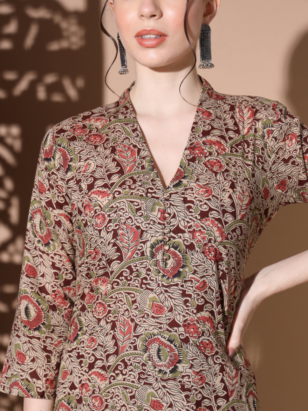 Maroon Kalamkari Cotton Kurta Set