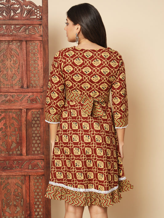 Maroon Cotton Flared Dress