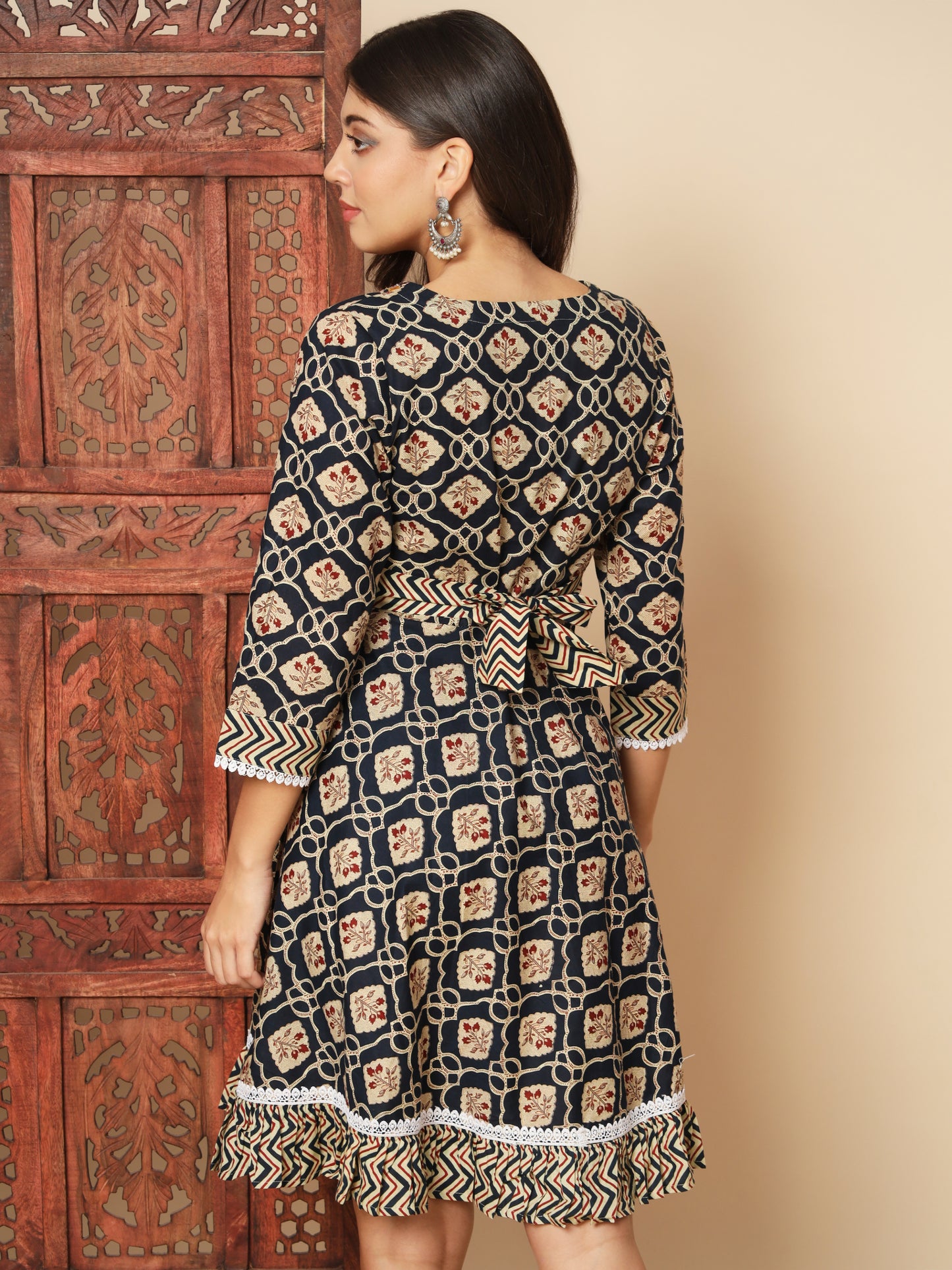 Blue Cotton Flared Dress