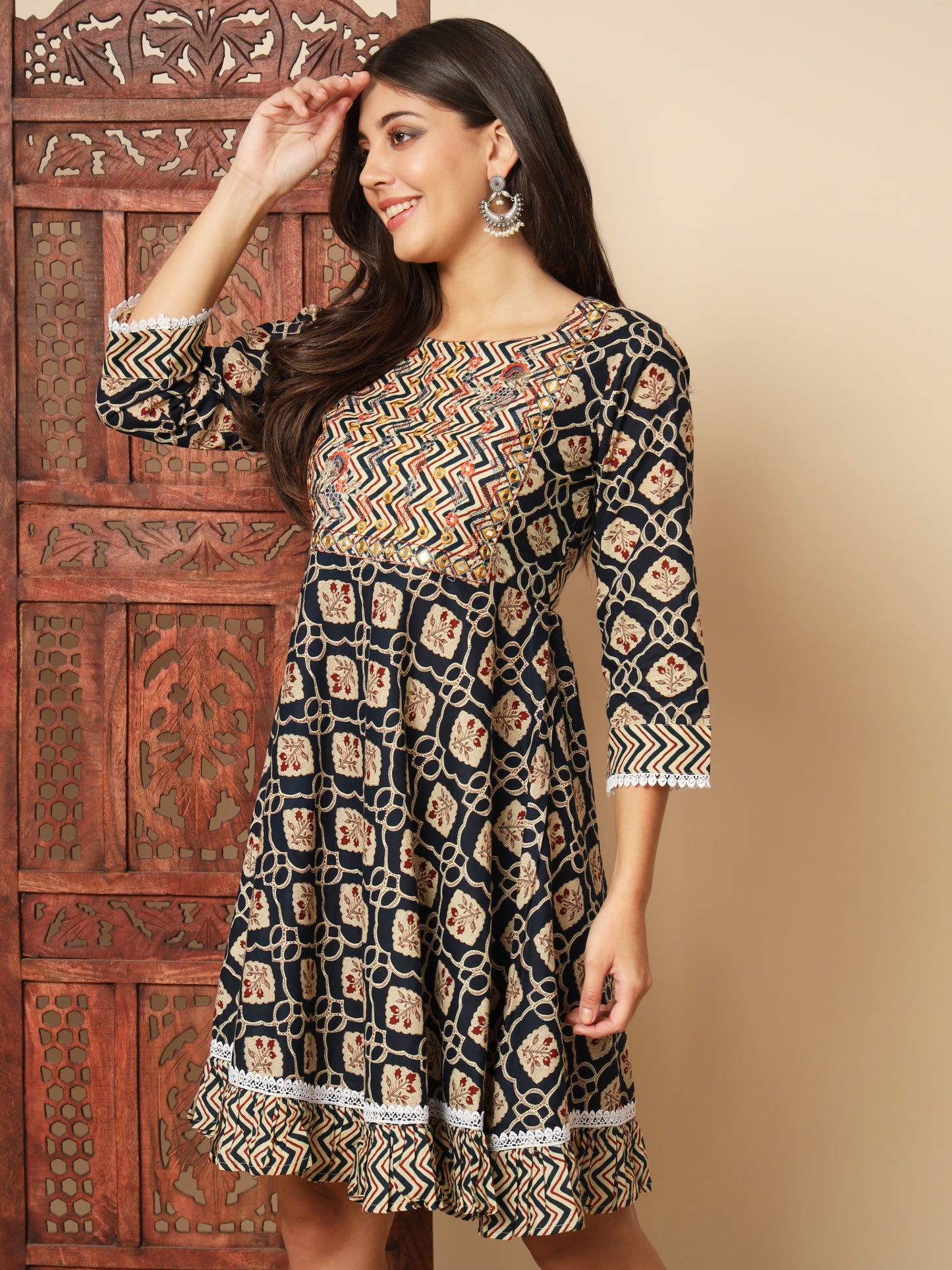 Blue Cotton Flared Dress