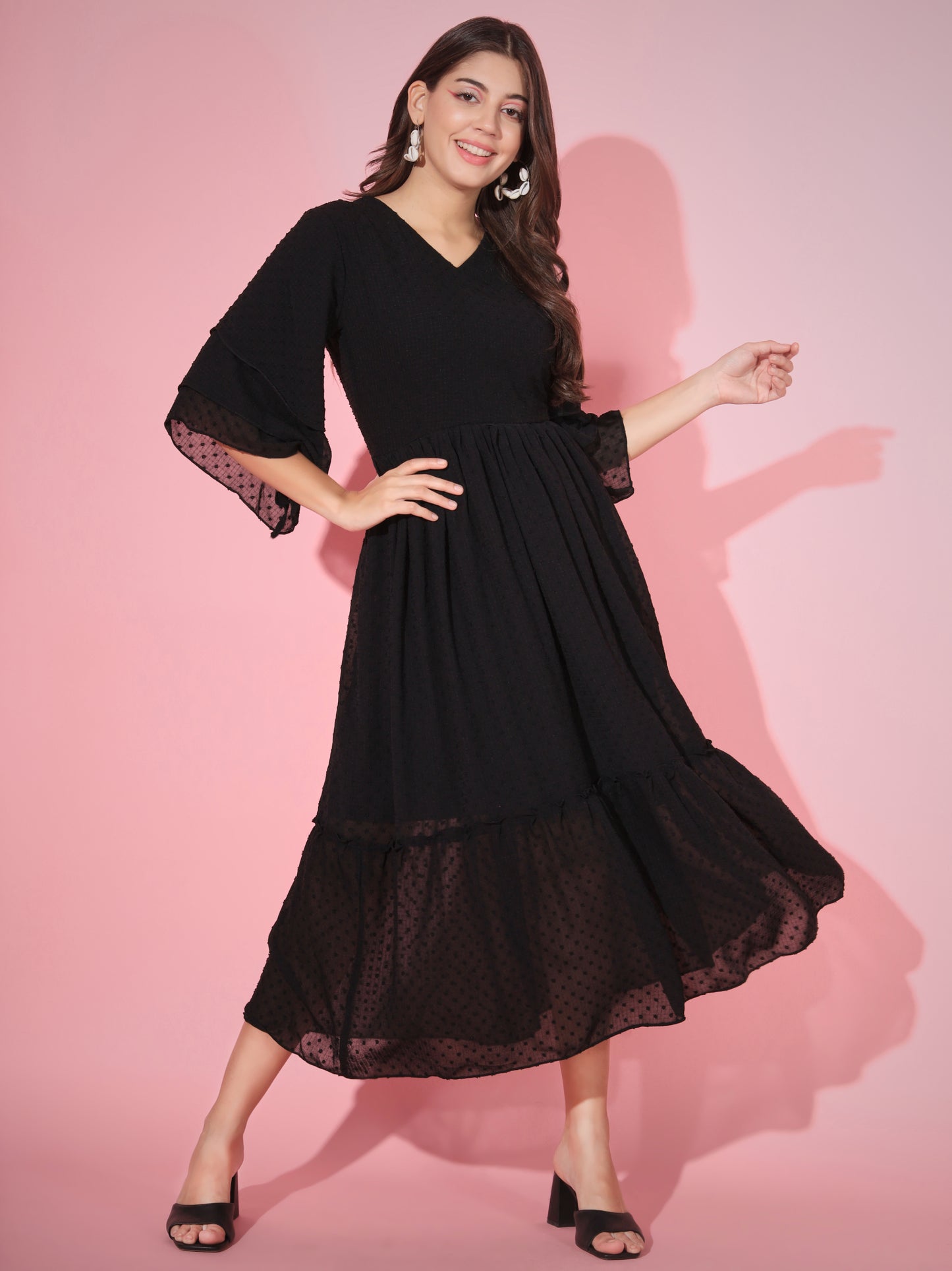 Black Georgette Flared Dress