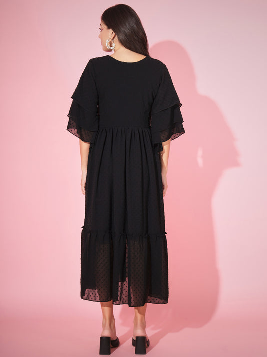 Black Georgette Flared Dress