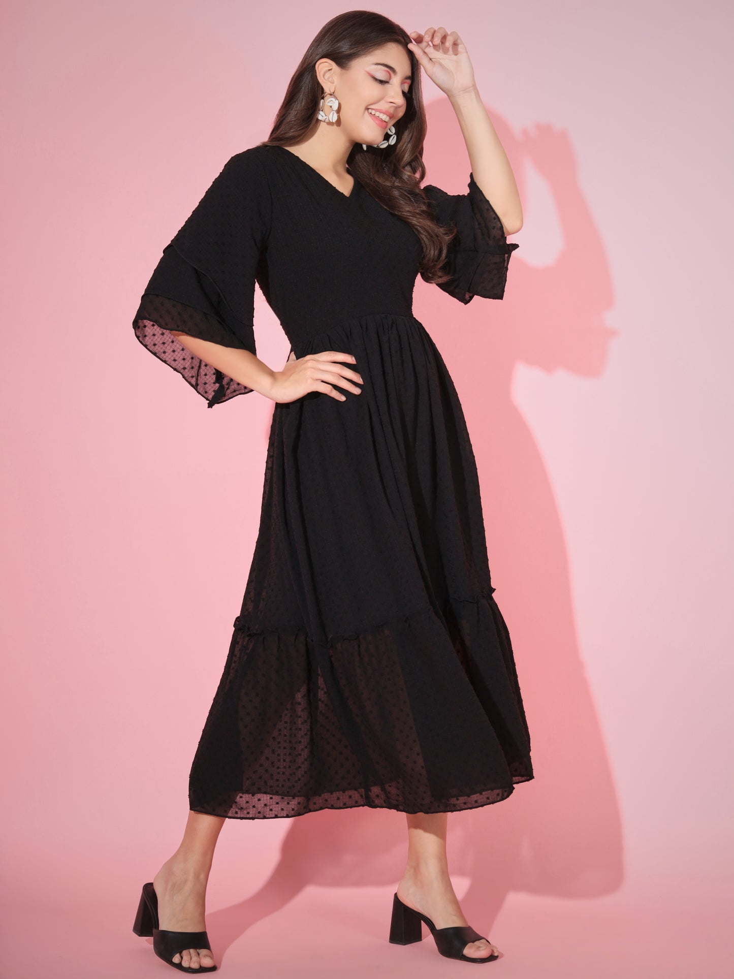 Black Georgette Flared Dress