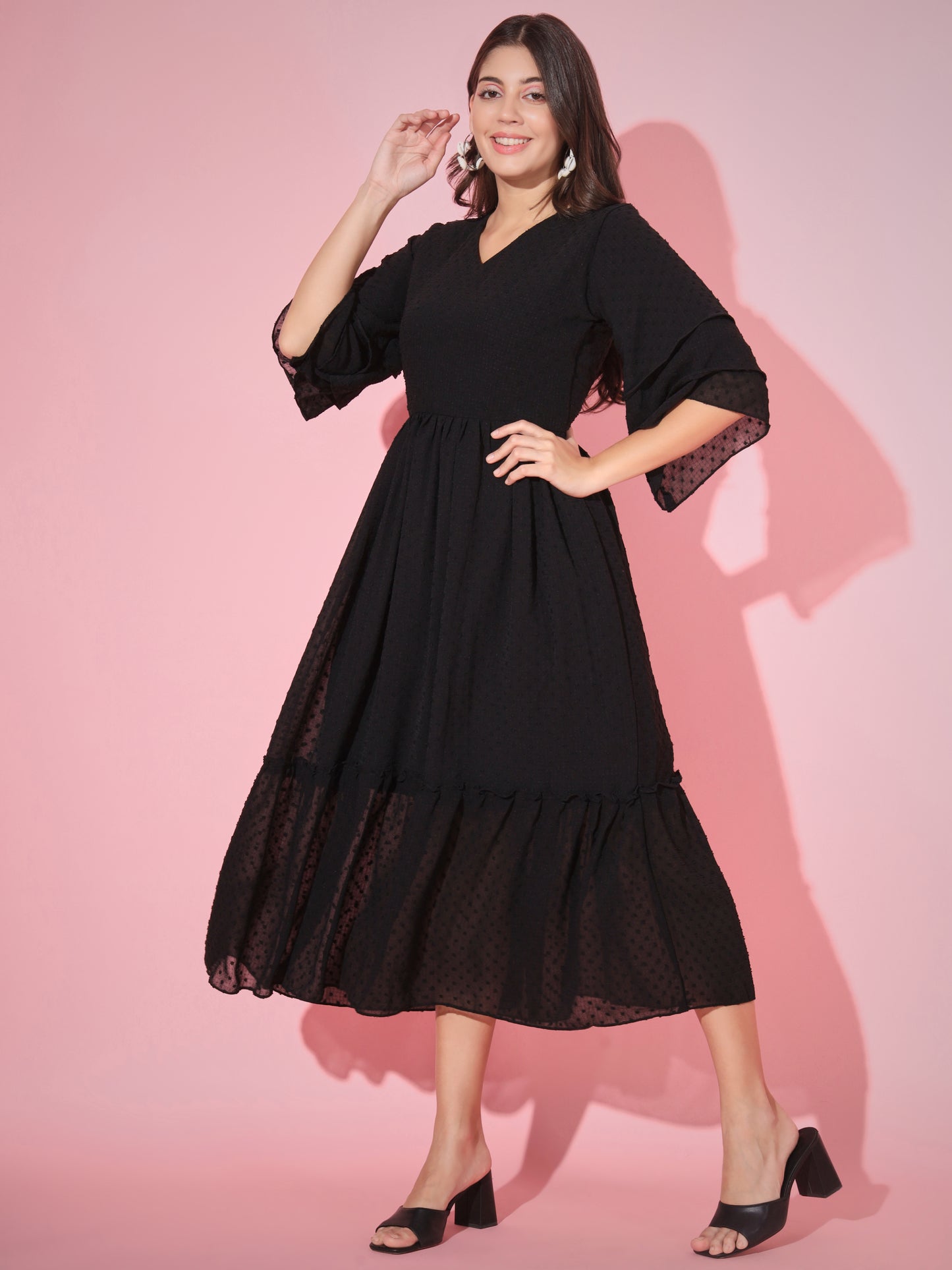 Black Georgette Flared Dress