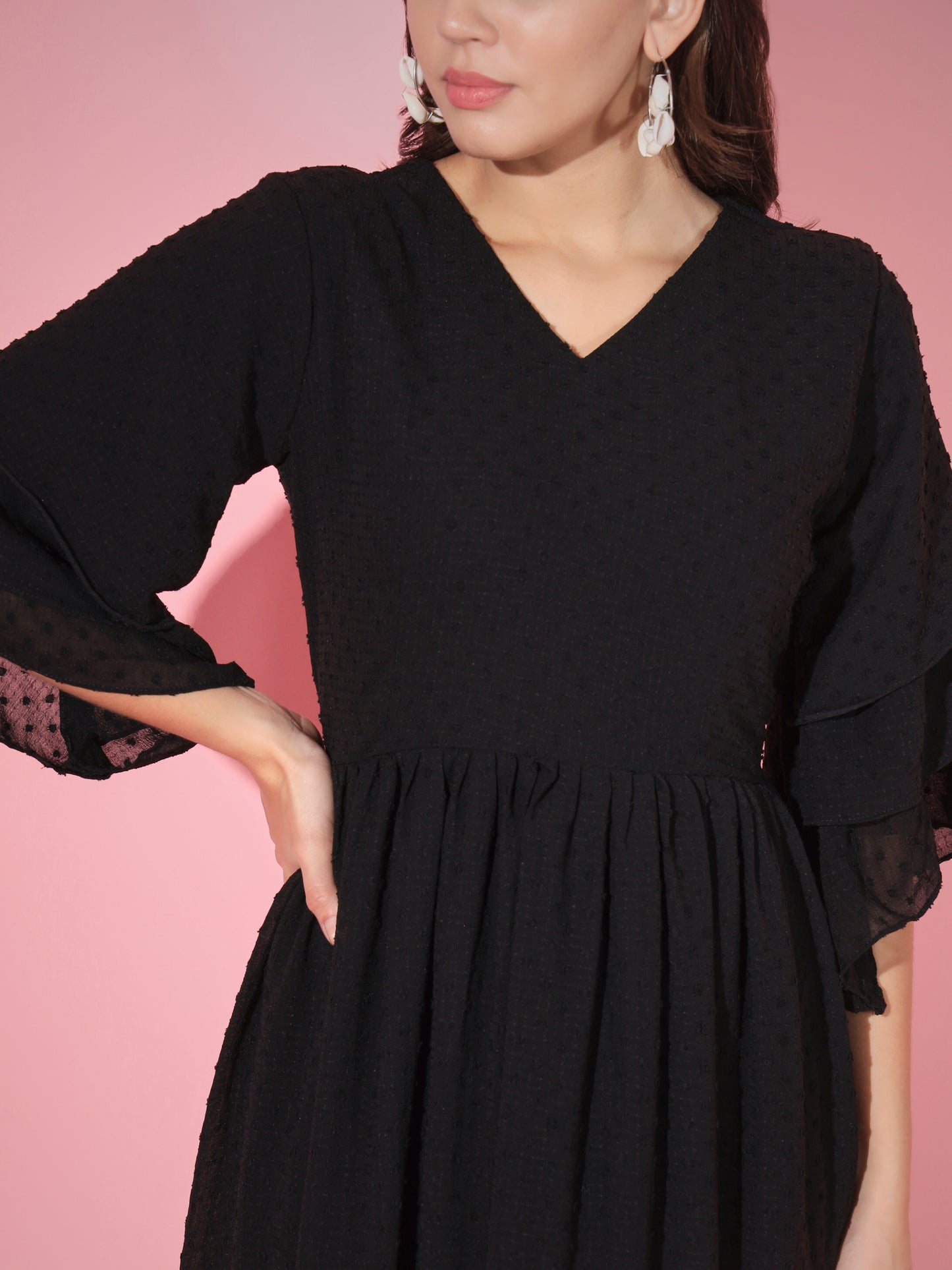 Black Georgette Flared Dress
