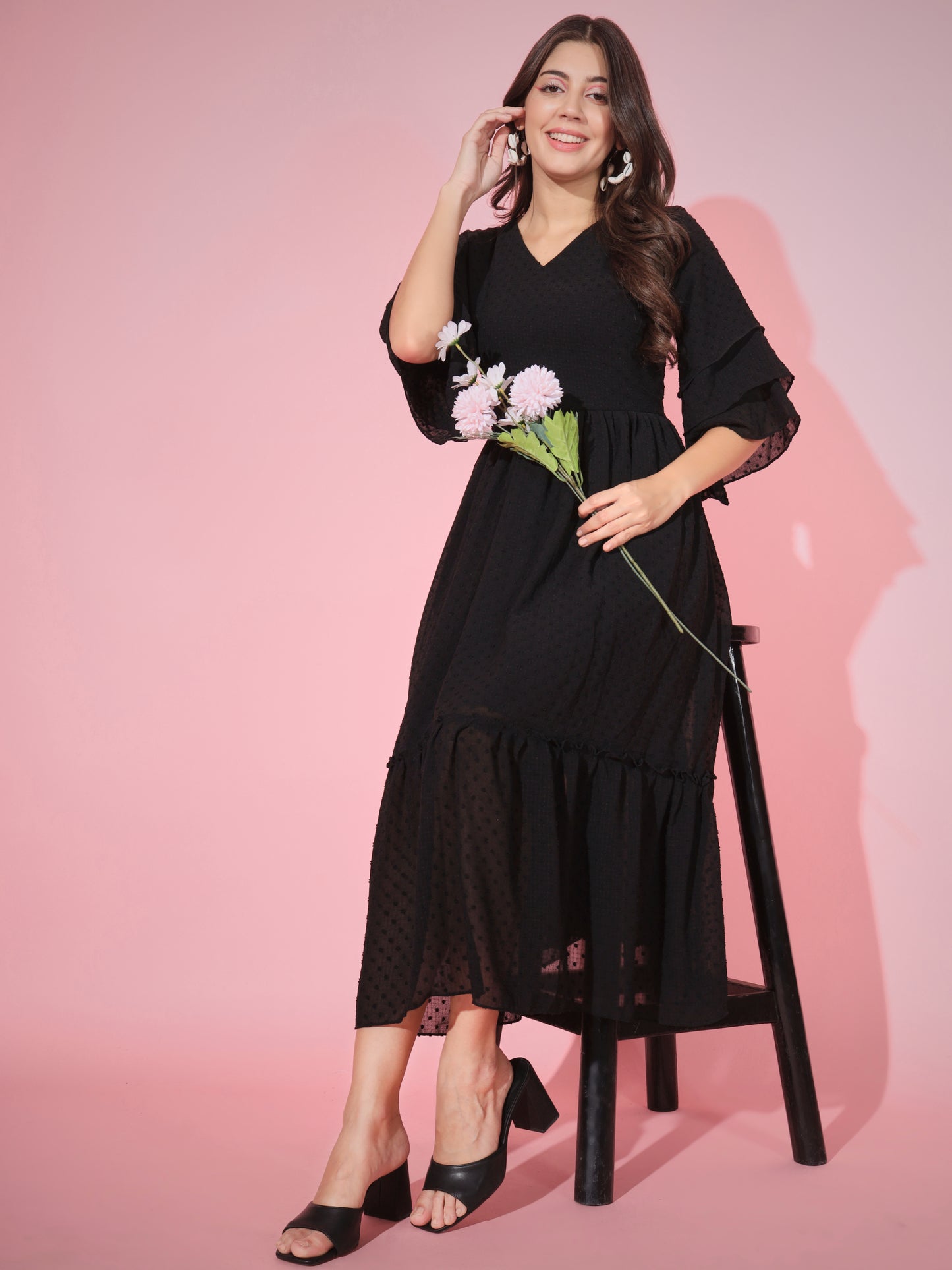 Black Georgette Flared Dress