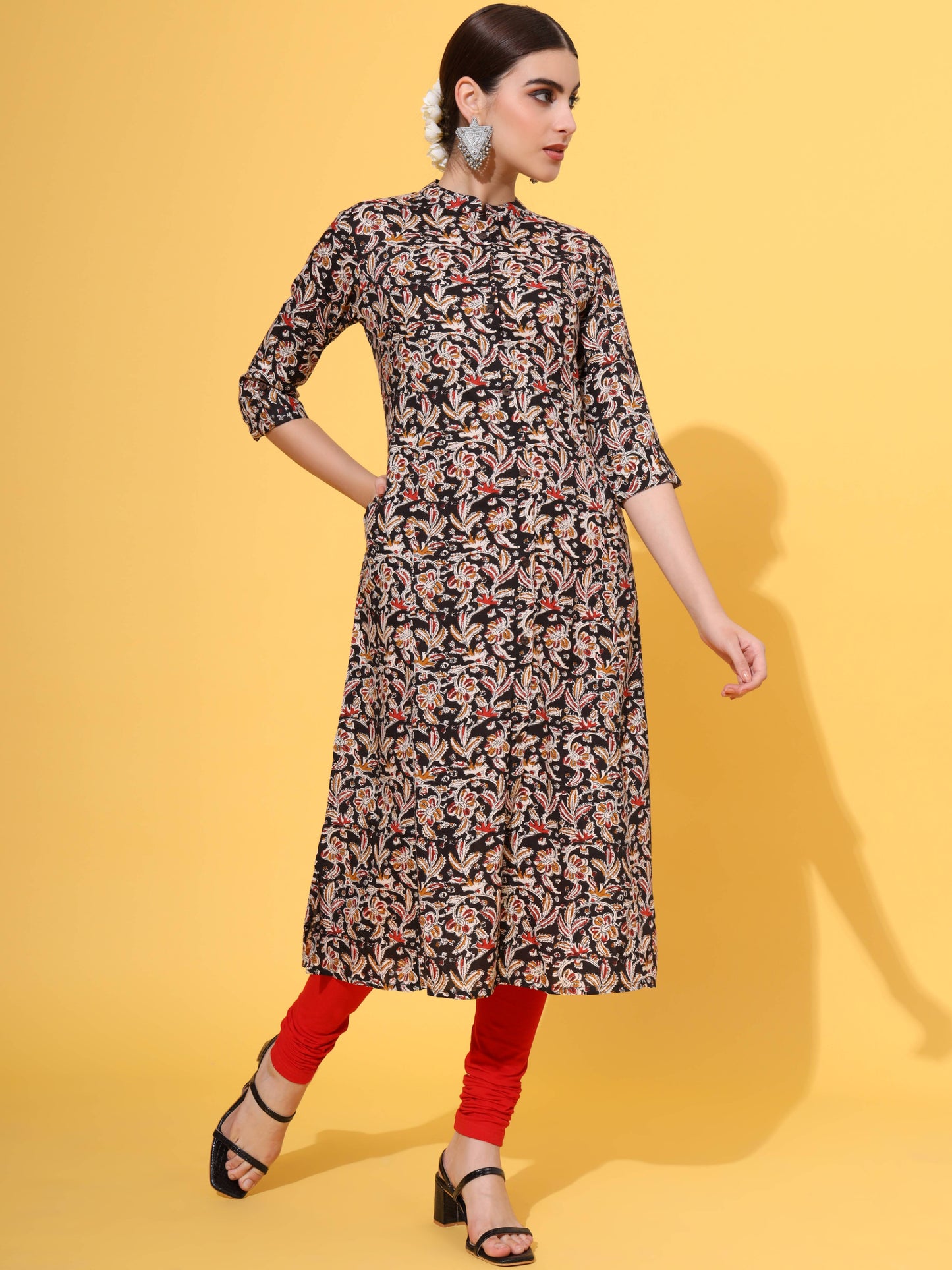 Black Rayon A-Line Kurta