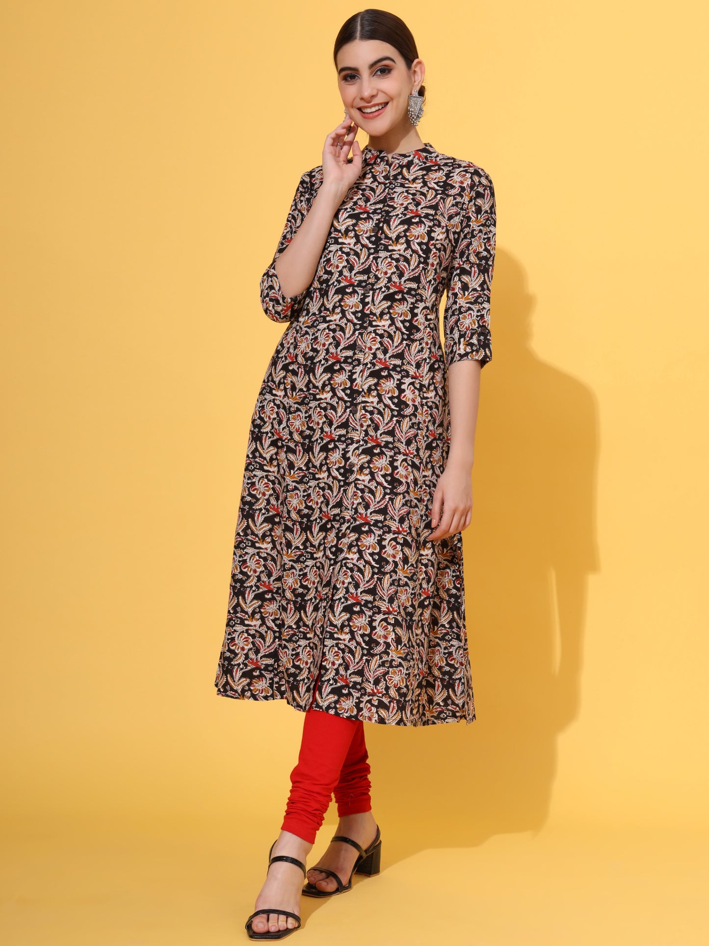 Black Rayon A-Line Kurta