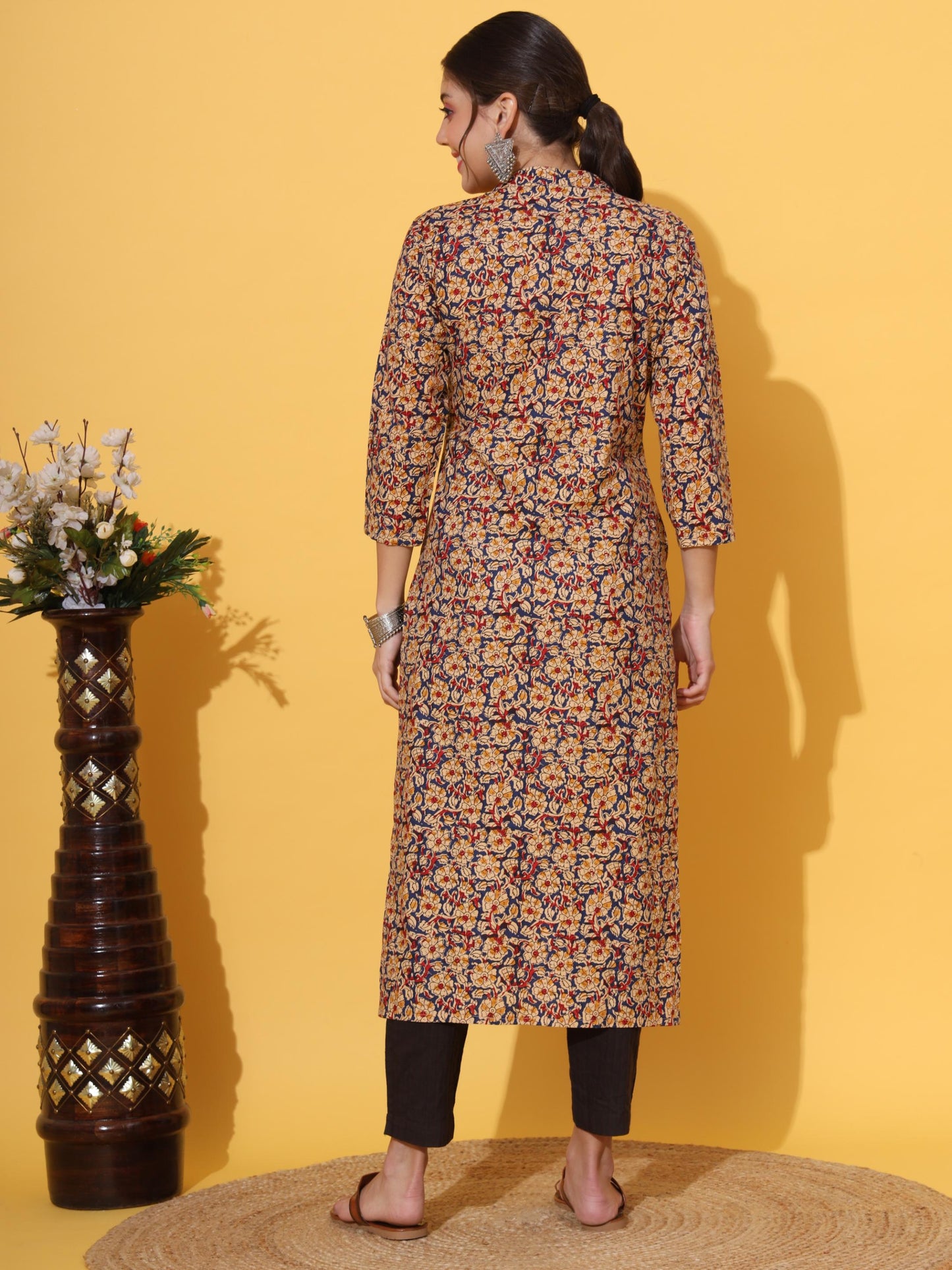 Blue Printed Straight Cotton Kurta