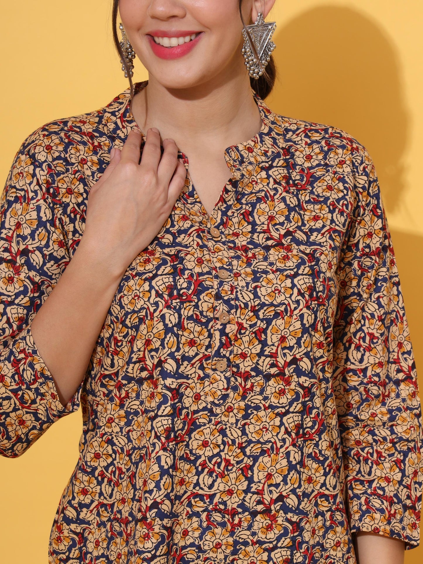 Blue Printed Straight Cotton Kurta