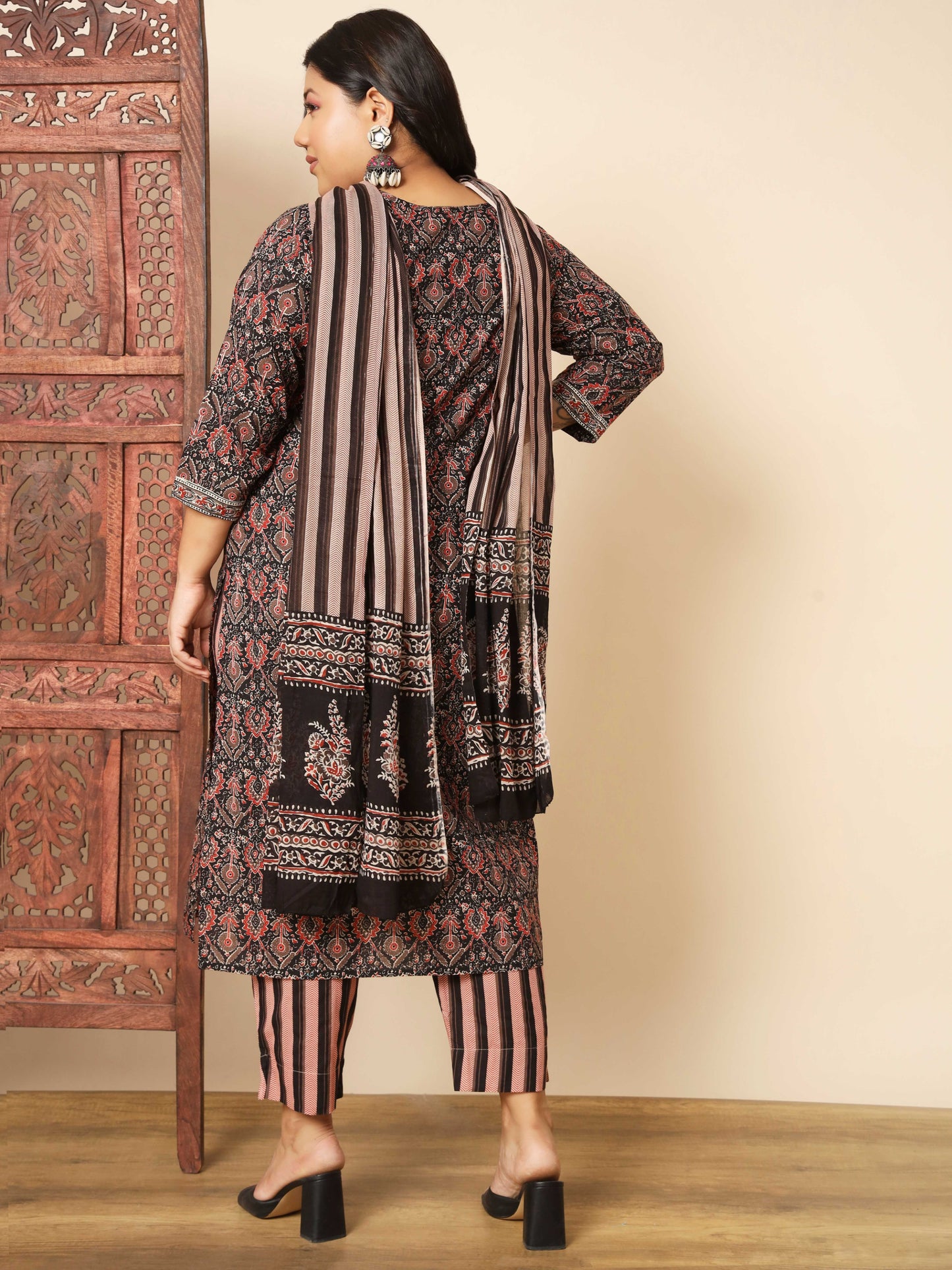 Brown Cotton Straight Kurta Set