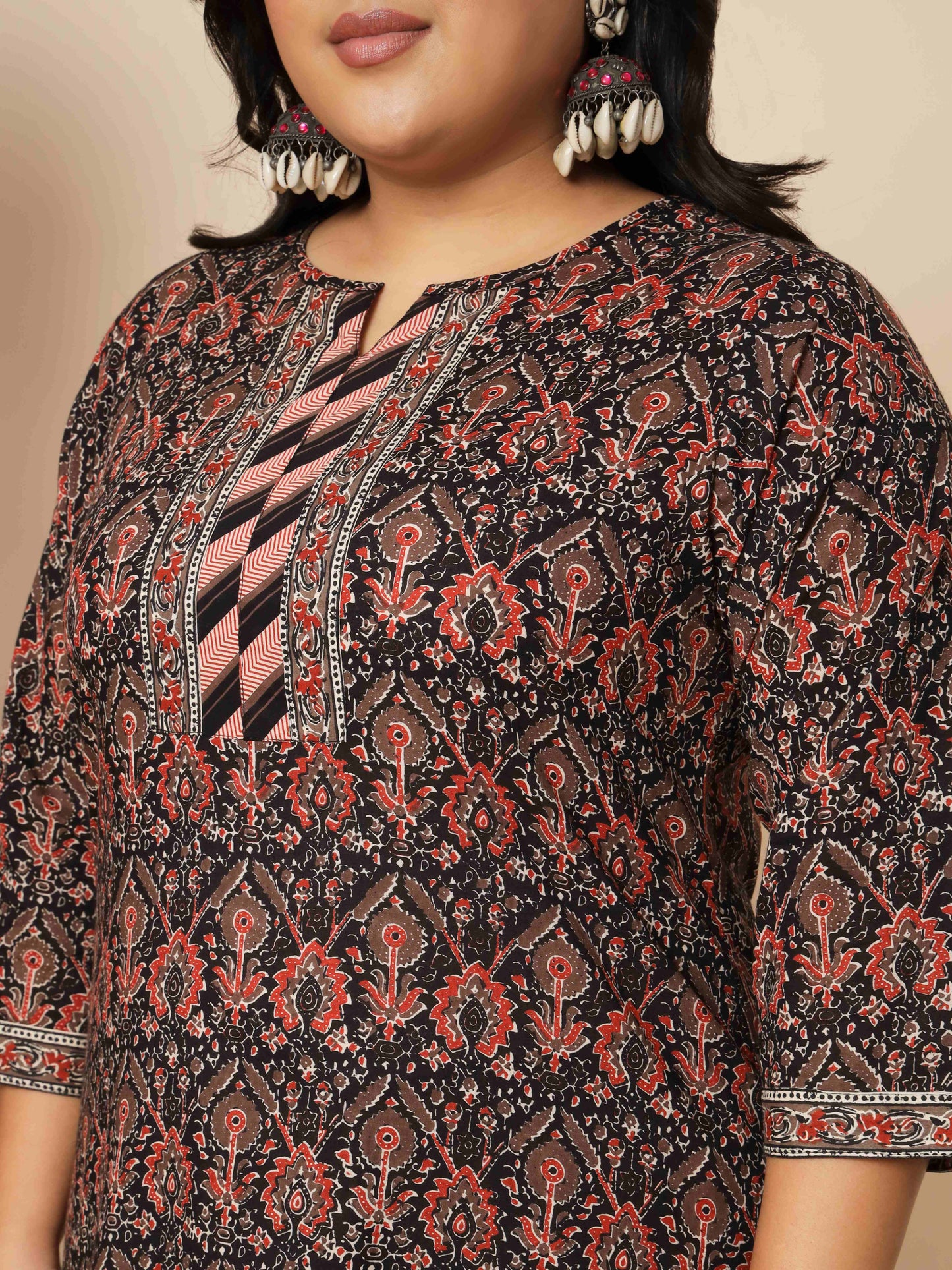 Brown Cotton Straight Kurta Set