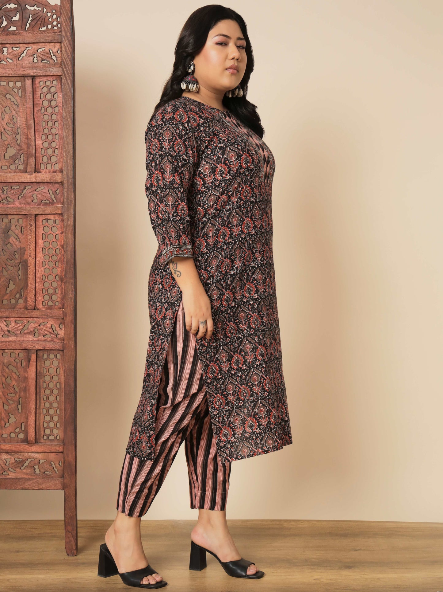 Brown Cotton Straight Kurta Set