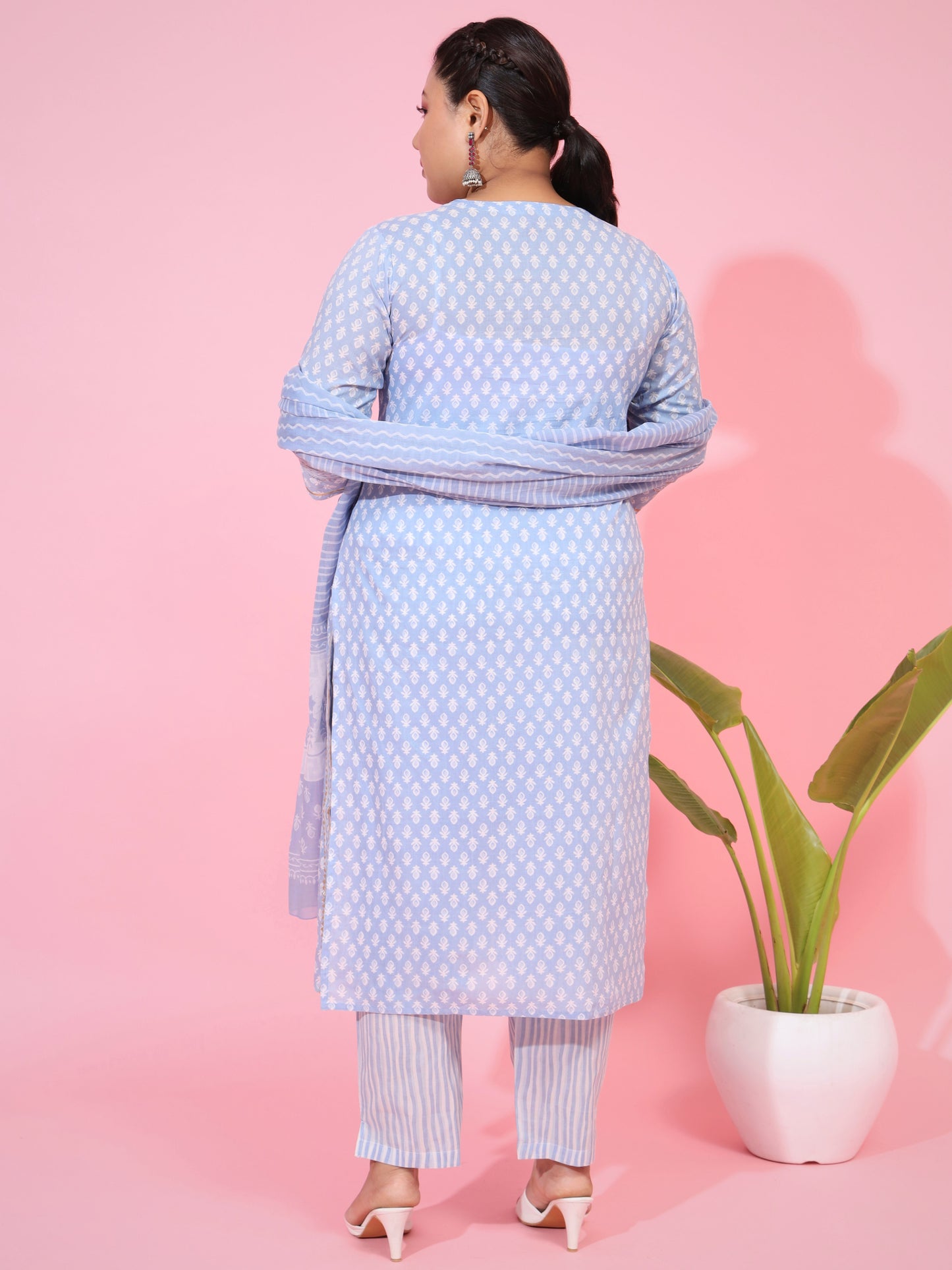 Sky blue Cotton Straight Kurta Set