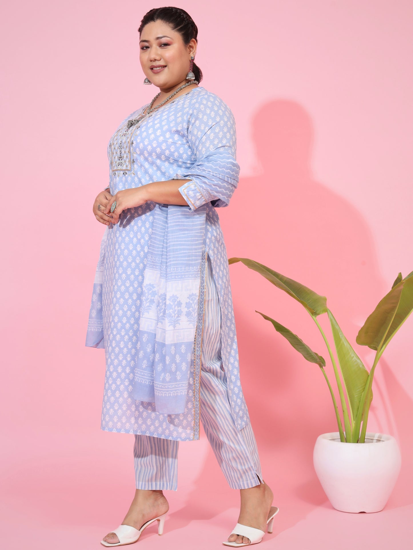 Sky blue Cotton Straight Kurta Set