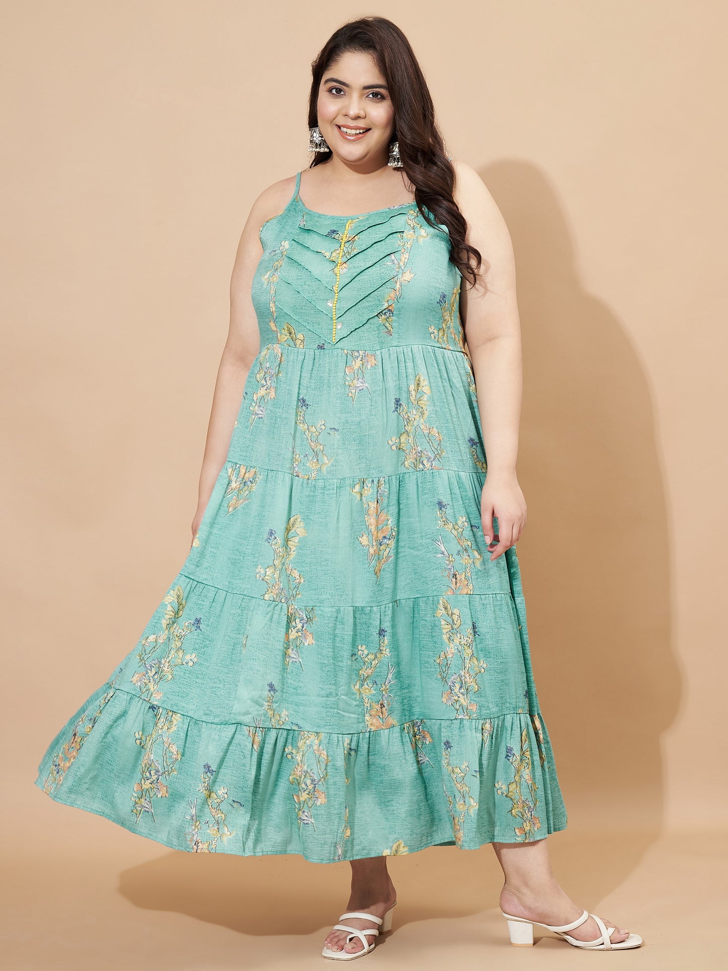 Mustard Printed & Embroidered Viscose Rayon Anarkali Stitched Kurta With Shrug