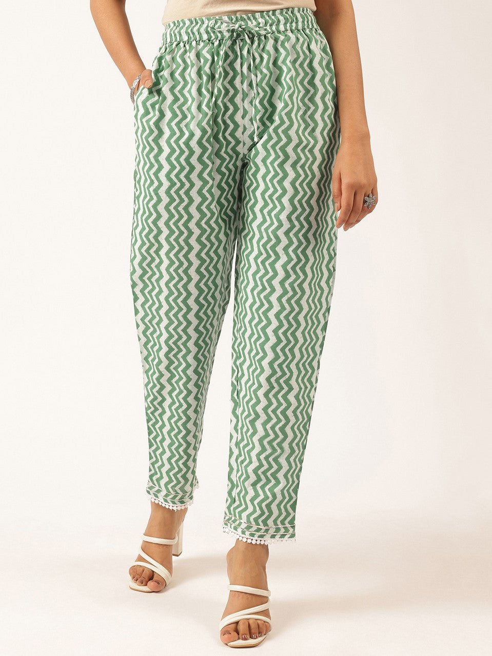 Sea Green Cotton Geometric Printed Straight Kurta Set