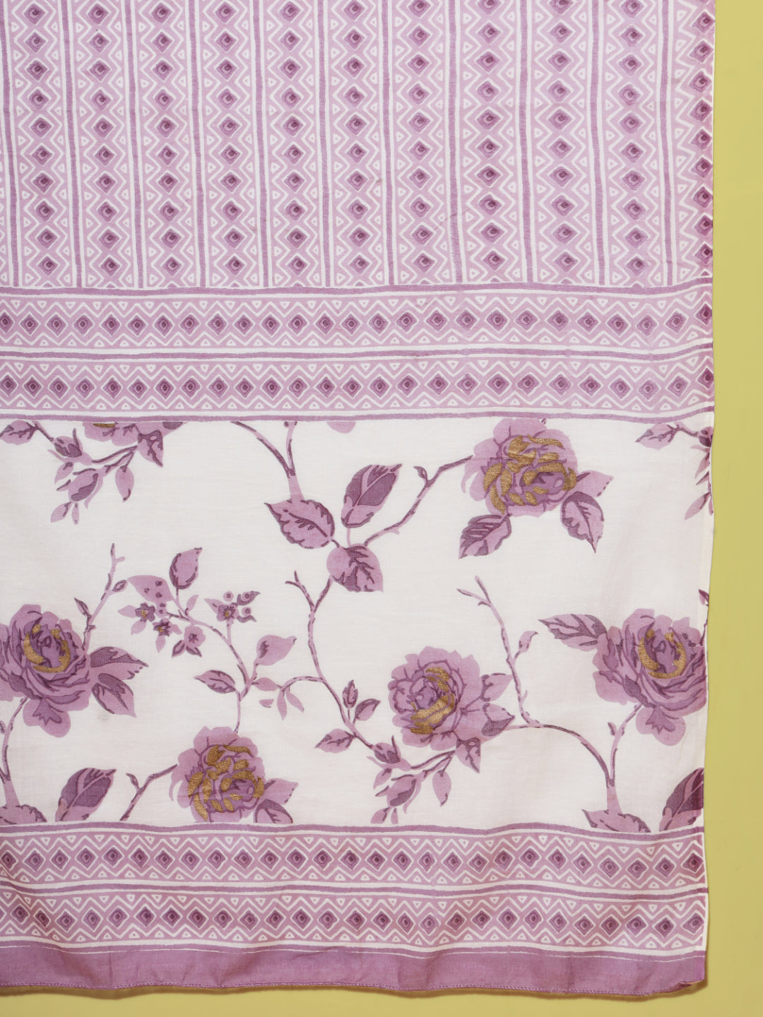 Purple Printed Straight Cotton Kurta Set