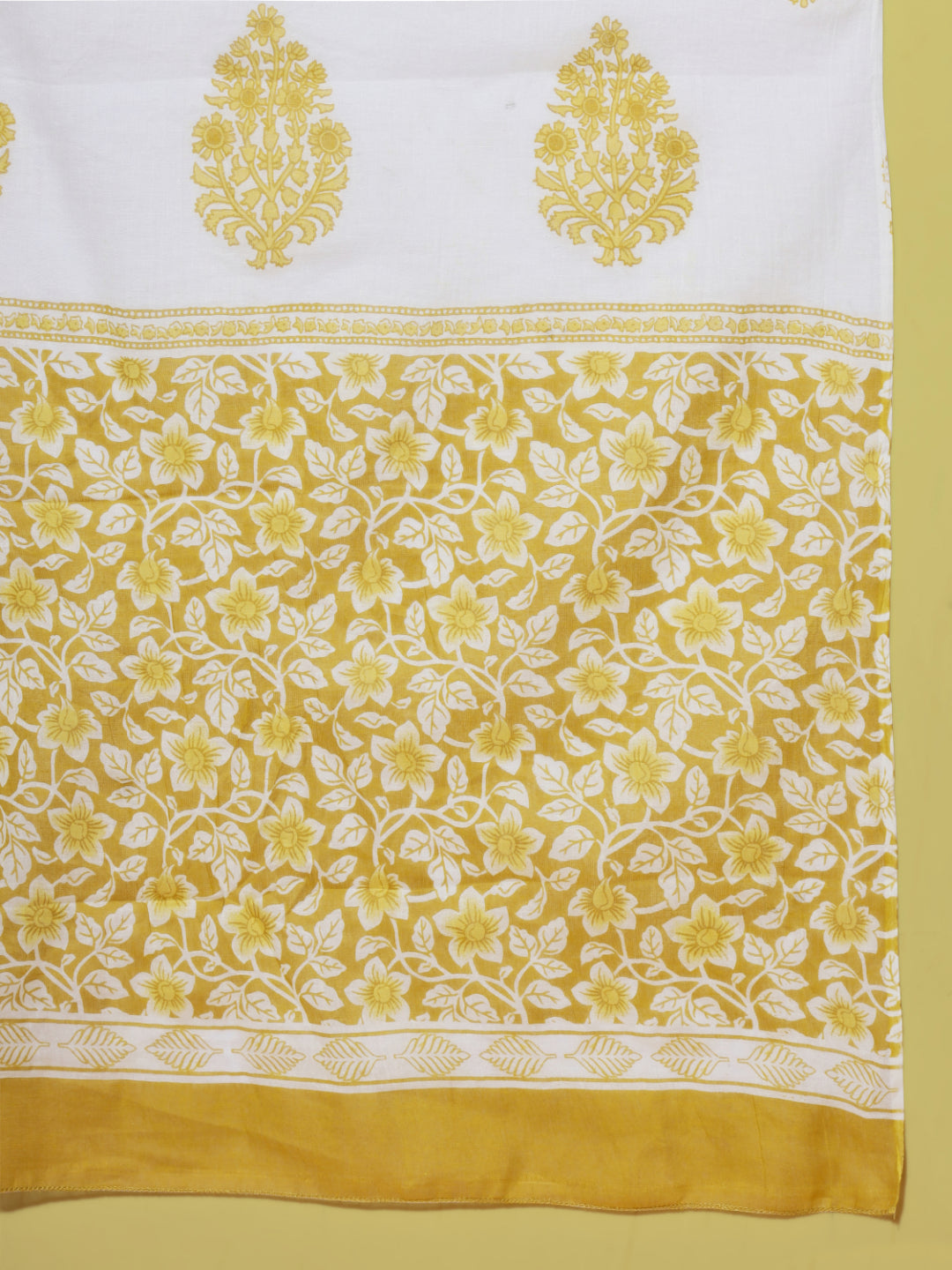 Yellow Printed Straight Cotton Kurta Set