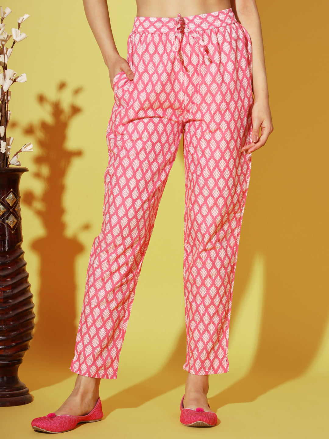Pink Printed Anarkali Cotton Kurta Set