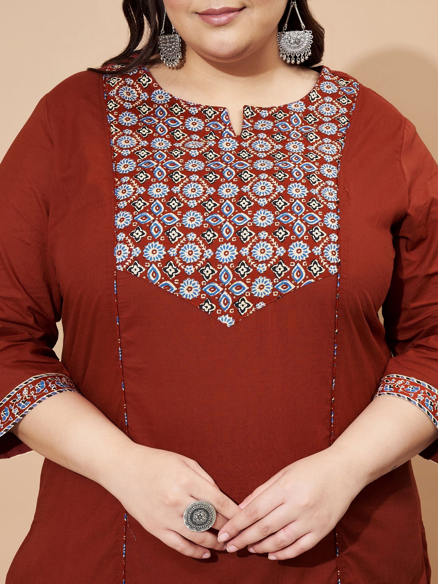 Maroon Floral Print Cotton Stitched Kurta Set