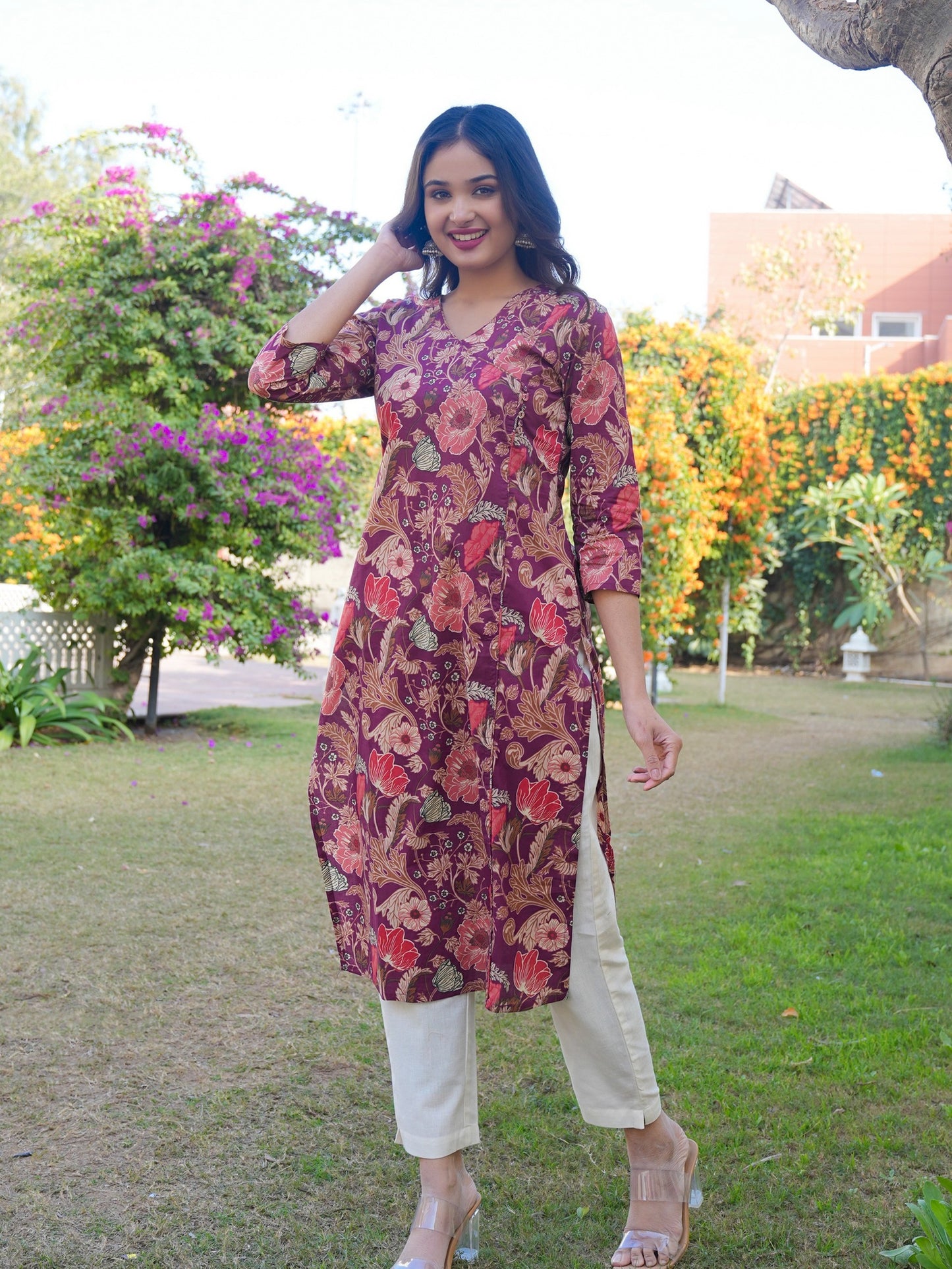 Purple Straight Cotton Kurta