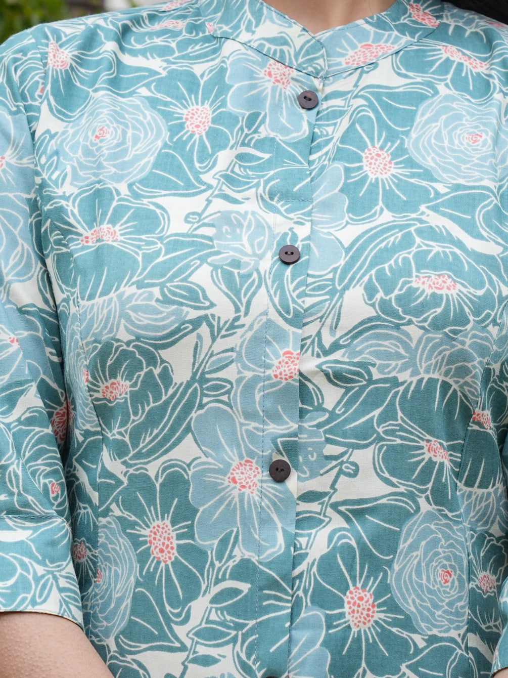 Turquoise Cotton Printed Straight Kurta