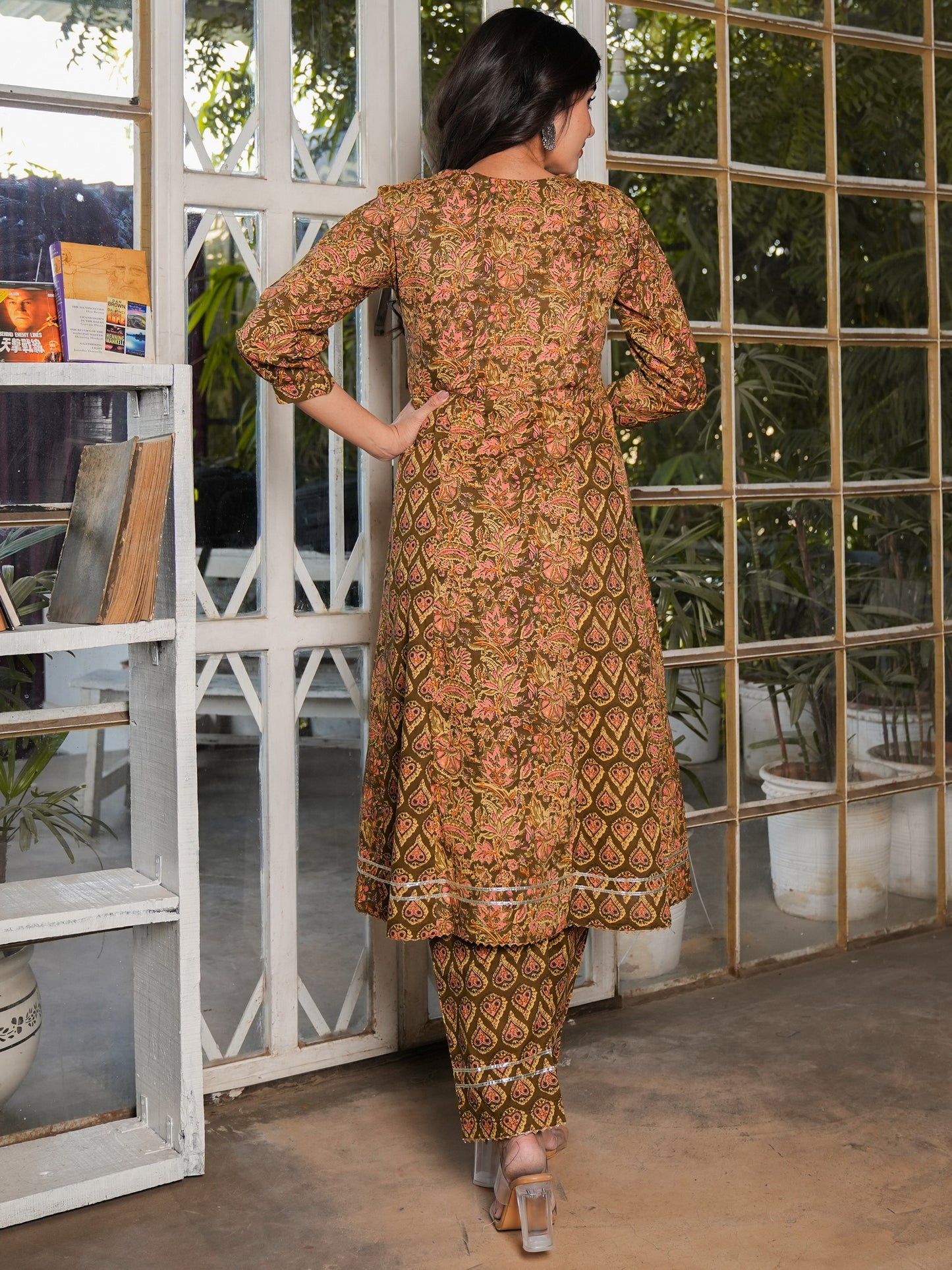 Mehndi Green Anarkali Cotton Kurta Set