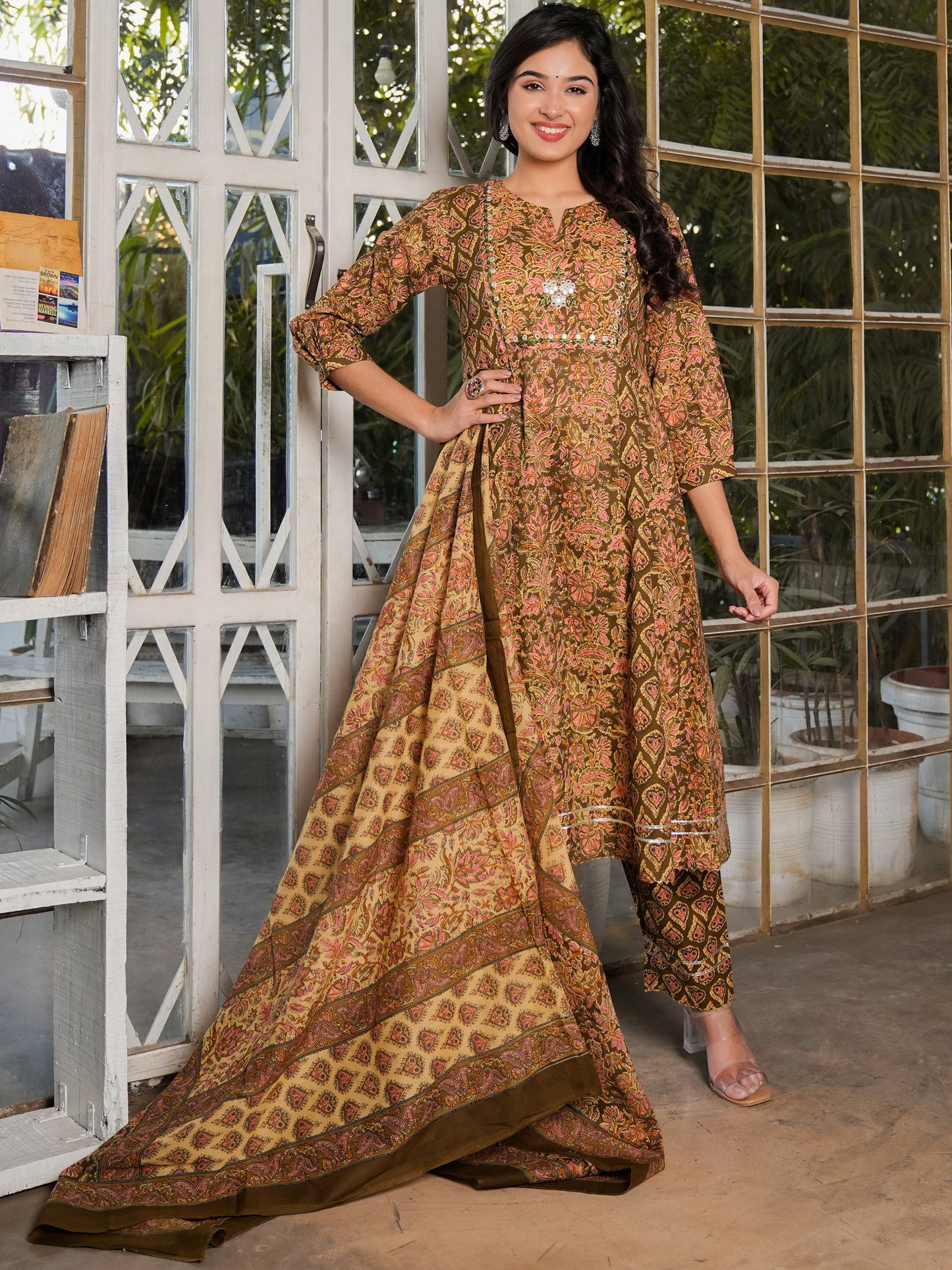 Mehndi Green Anarkali Cotton Kurta Set