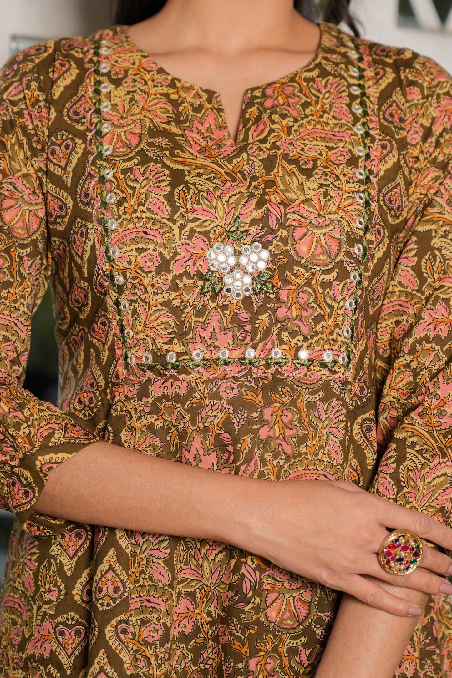 Mehndi Green Anarkali Cotton Kurta Set
