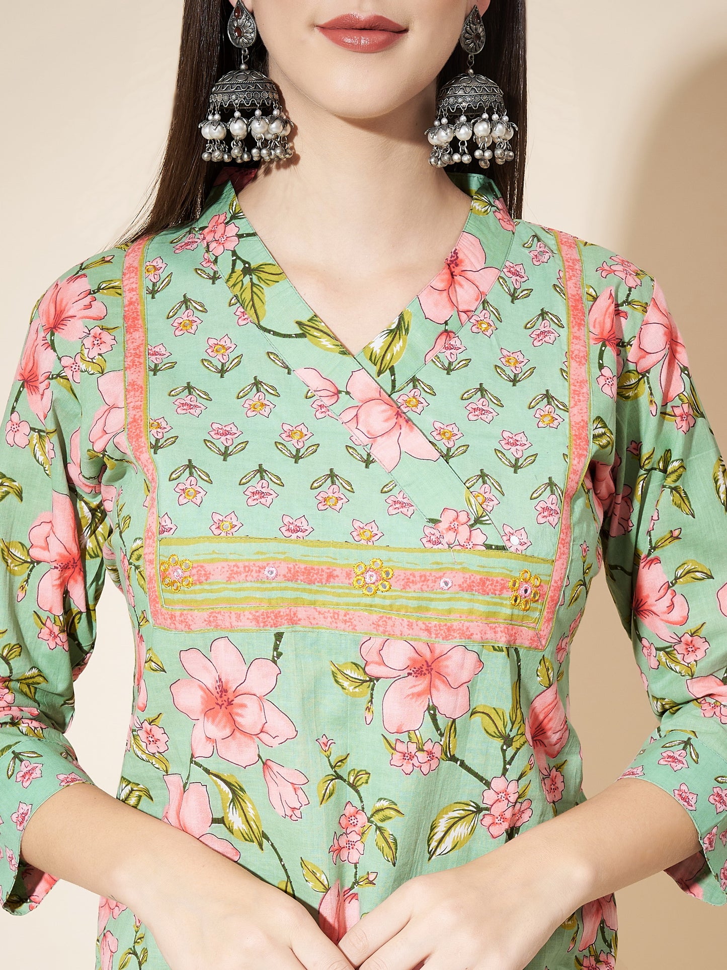 Light Green Printed Straight Cotton Kurta Set