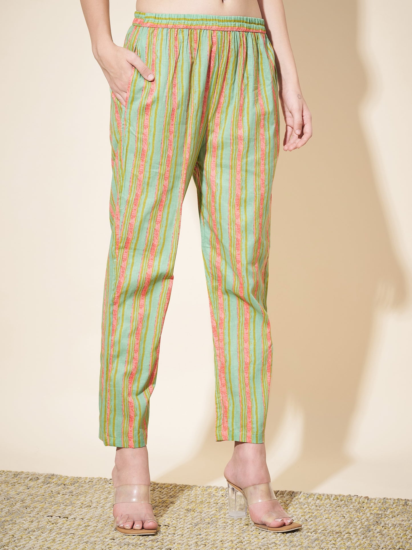 Light Green Printed Straight Cotton Kurta Set