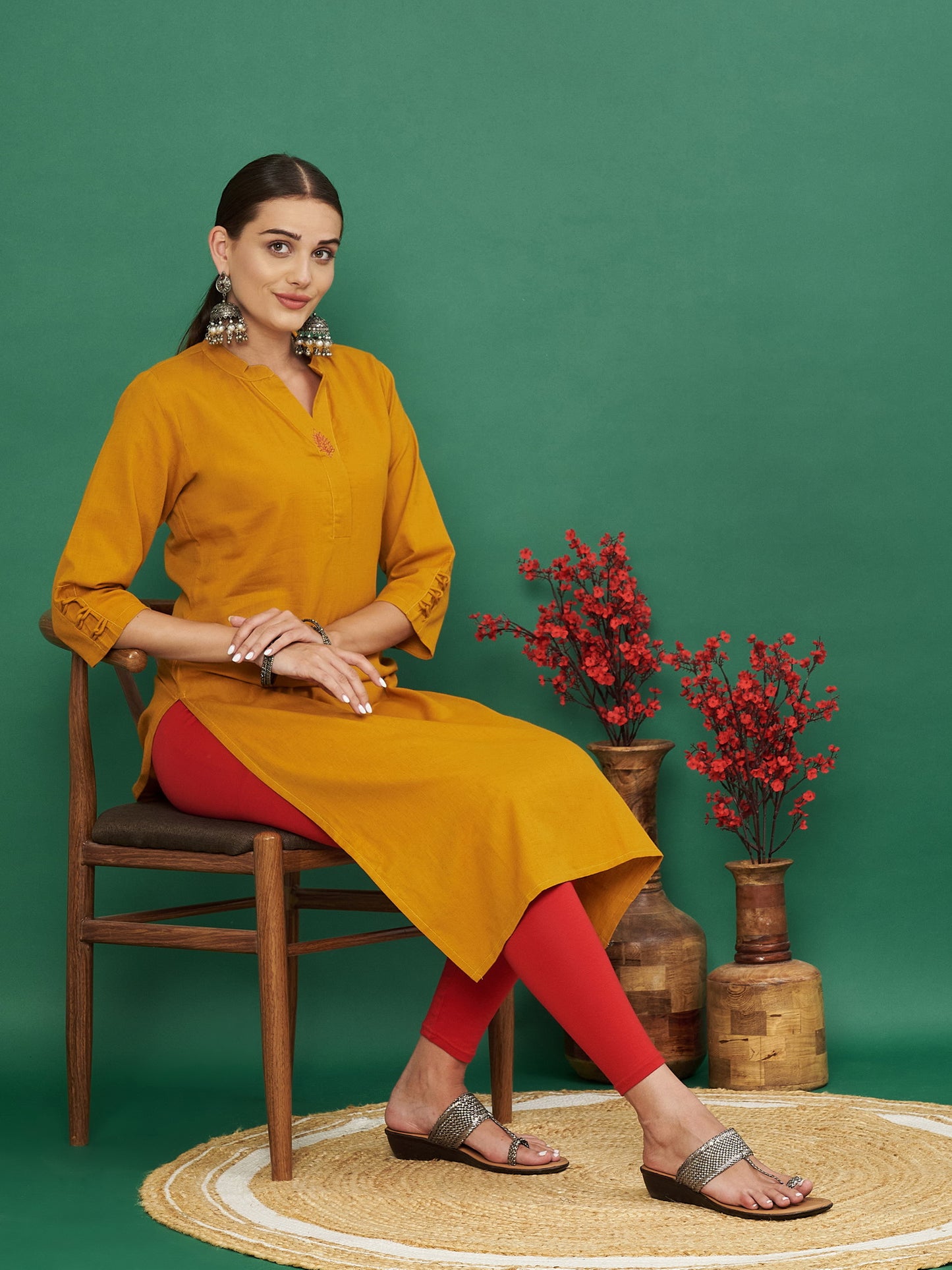 Mustard Cotton Flex Straight Kurta