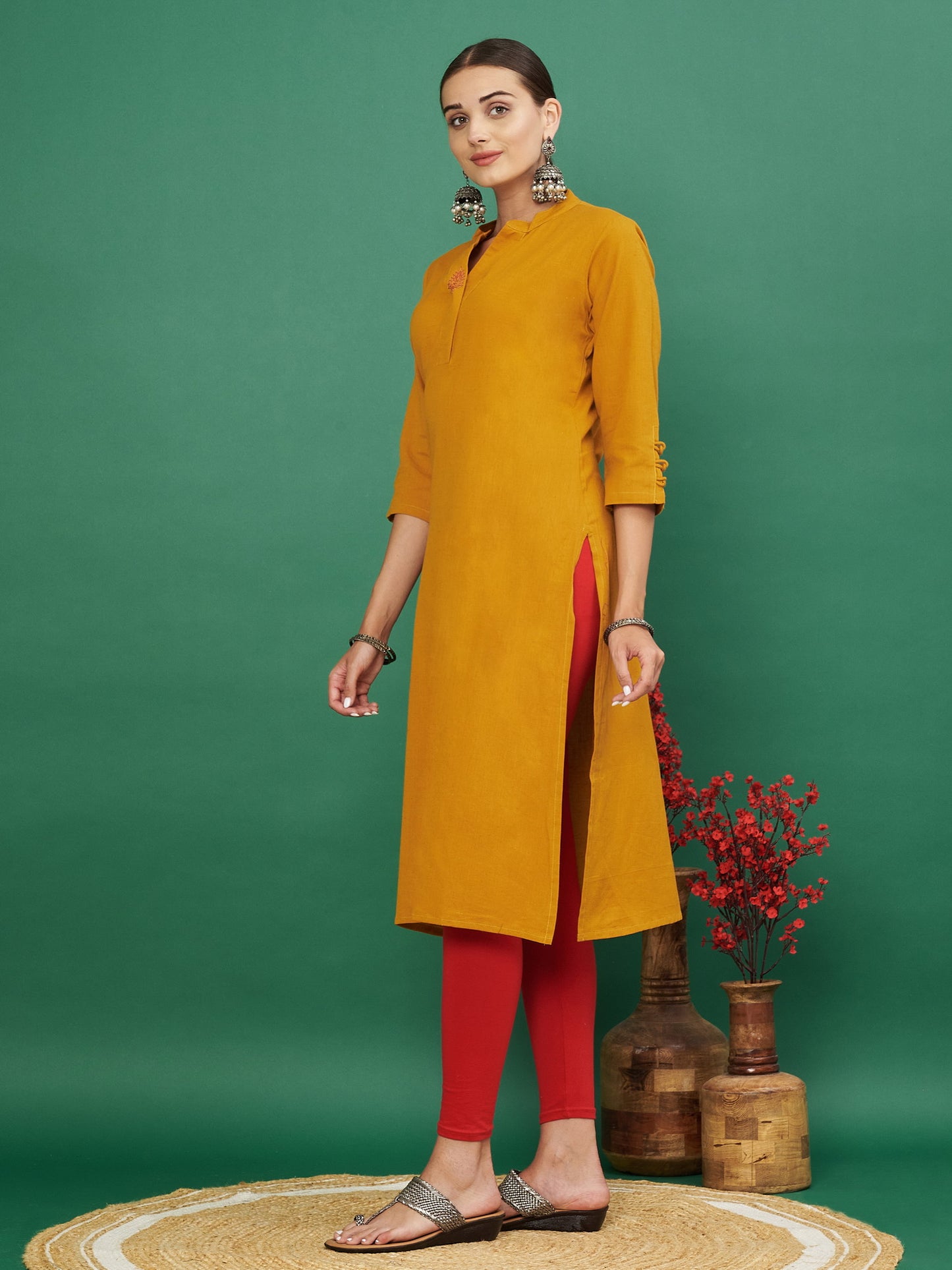 Mustard Cotton Flex Straight Kurta