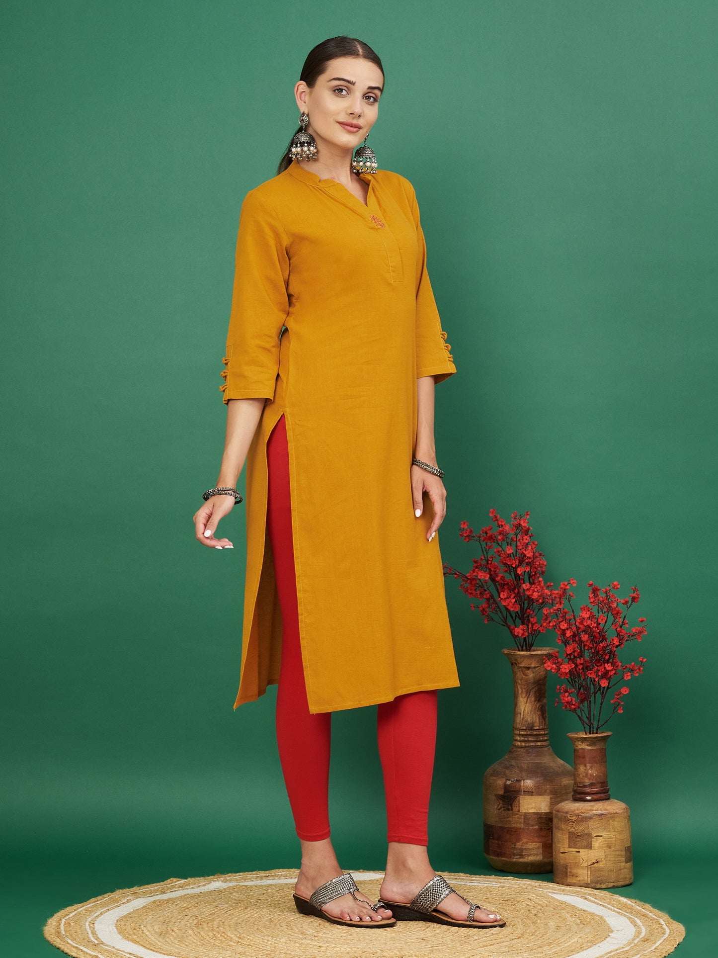 Mustard Cotton Flex Straight Kurta