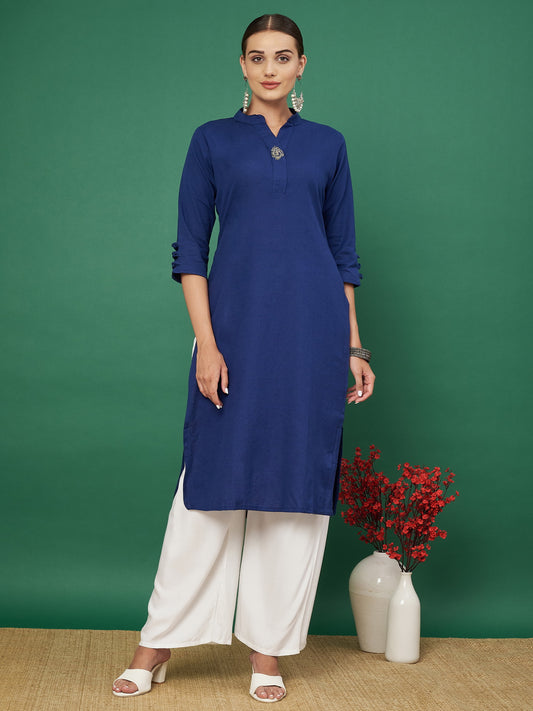 Blue Cotton Flex Straight Kurta
