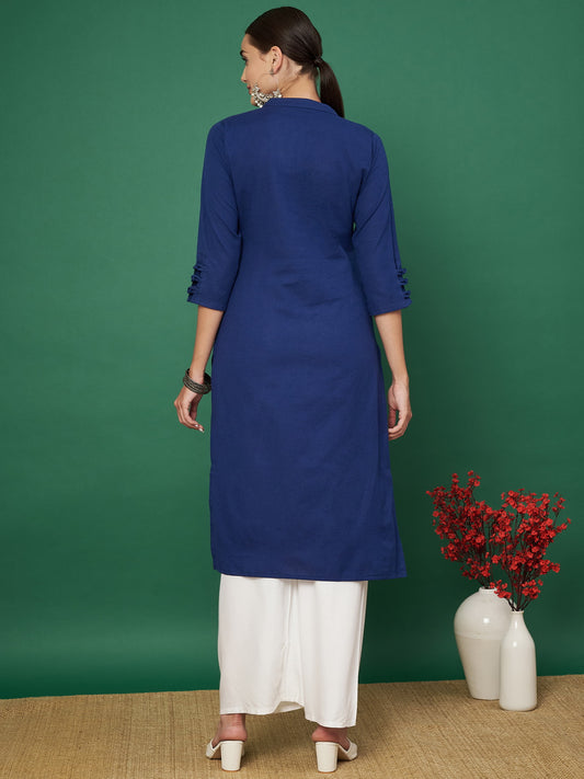 Blue Cotton Flex Straight Kurta