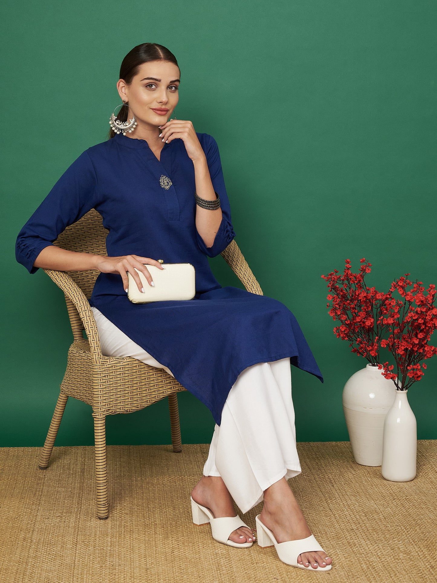 Blue Cotton Flex Straight Kurta