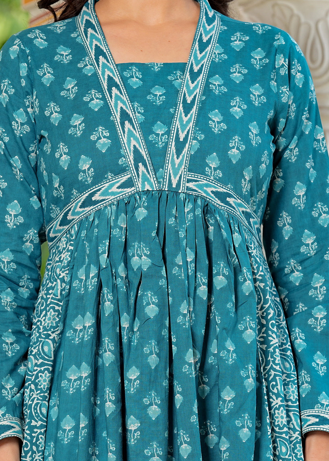 Aqua Blue Printed Cotton Gown