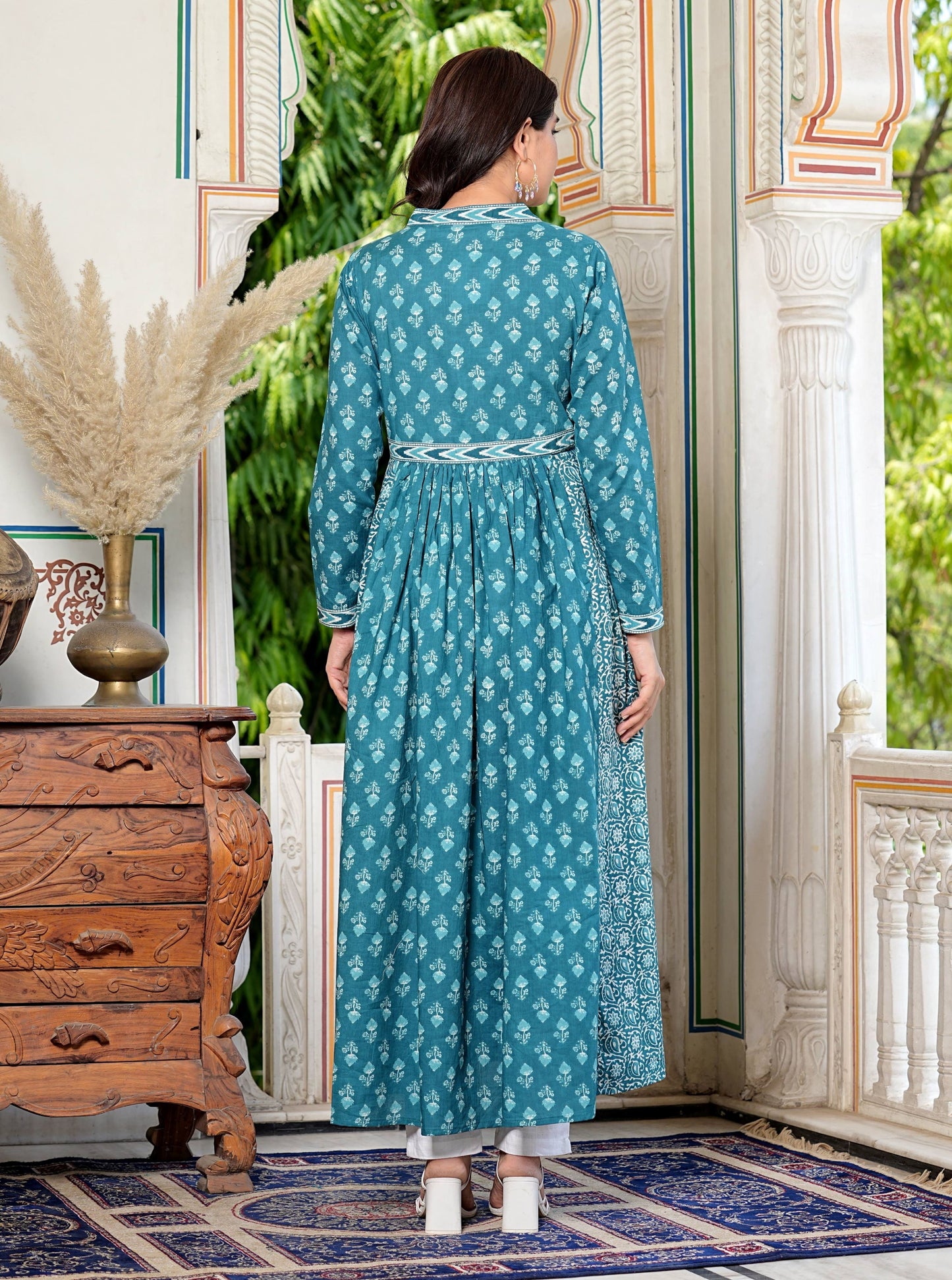 Aqua Blue Printed Cotton Gown